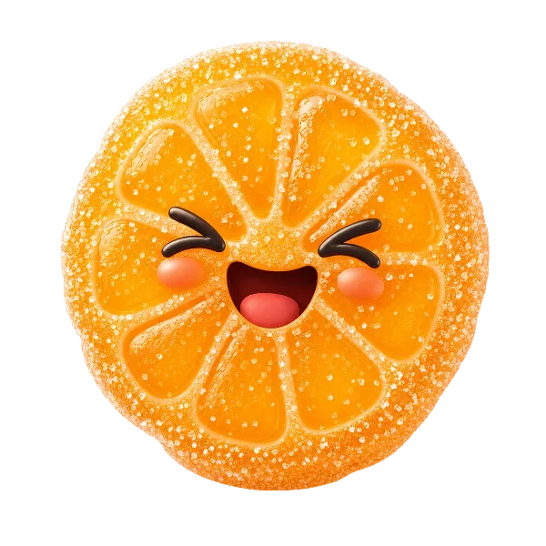 Orange citrus-slice candy sticker laughing