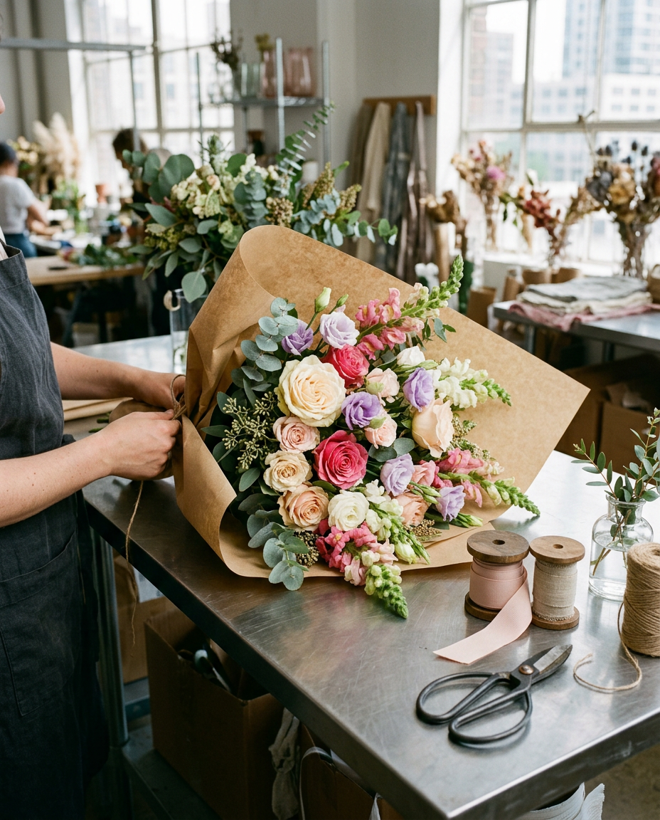 Editorial illustration of serving new york since 1947 — Scotts Flowers NYC, Garment District, Manhattan