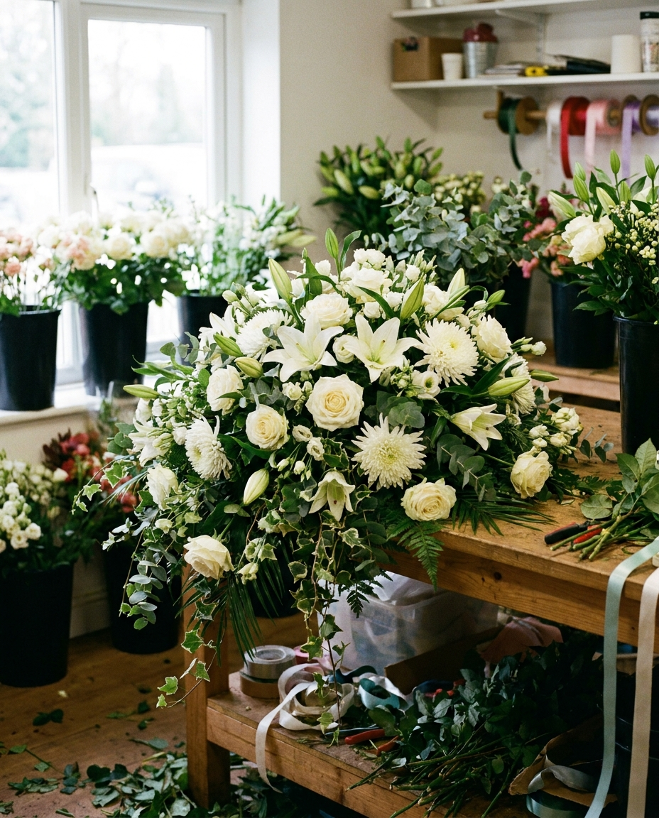 Editorial illustration of custom bouquets, sprays and event work — Baezas Flowers and Decorations, Pelham Parkway, Bronx
