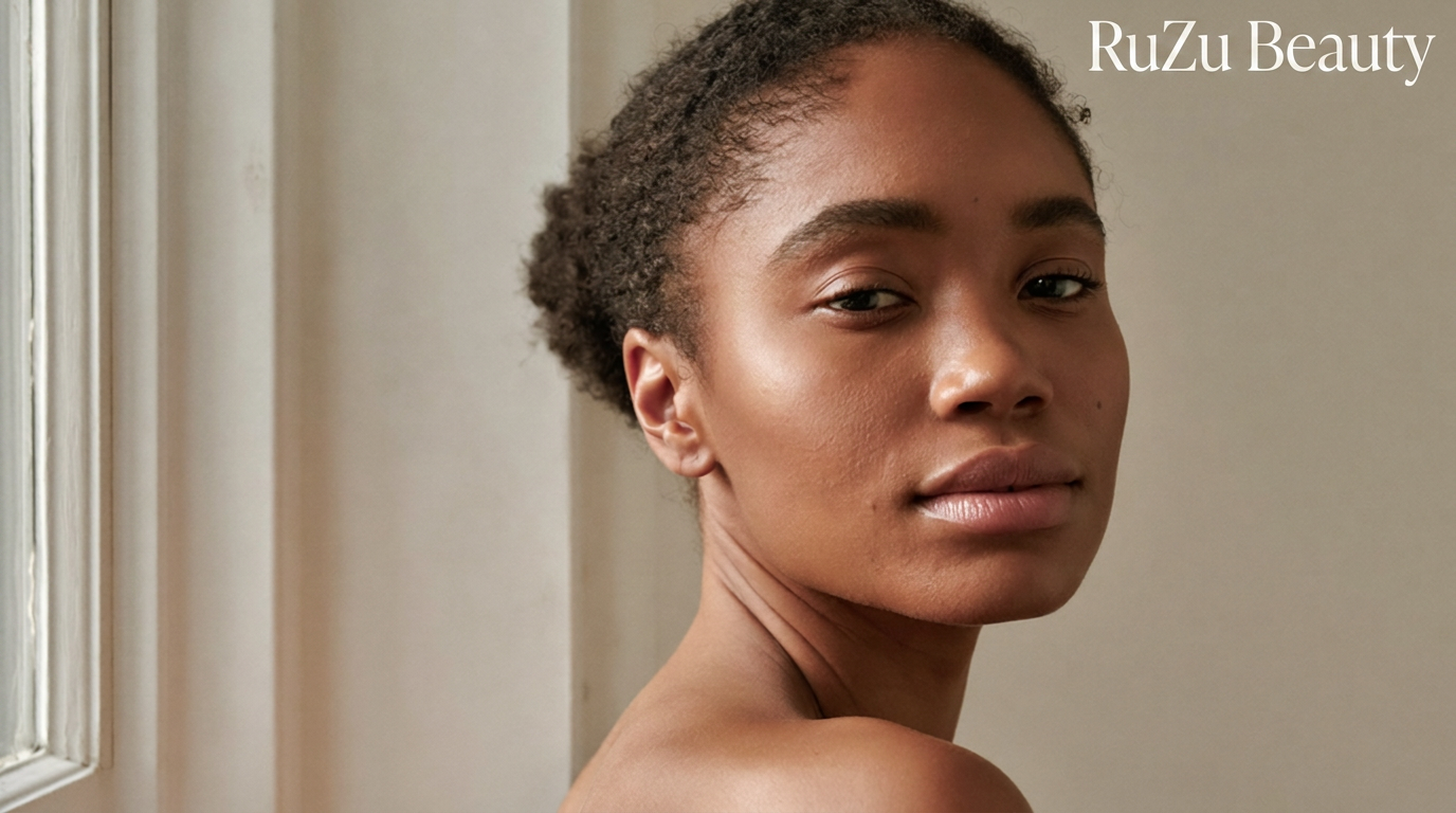 South African woman with clear even-toned skin after a Korean skincare routine for dark spots