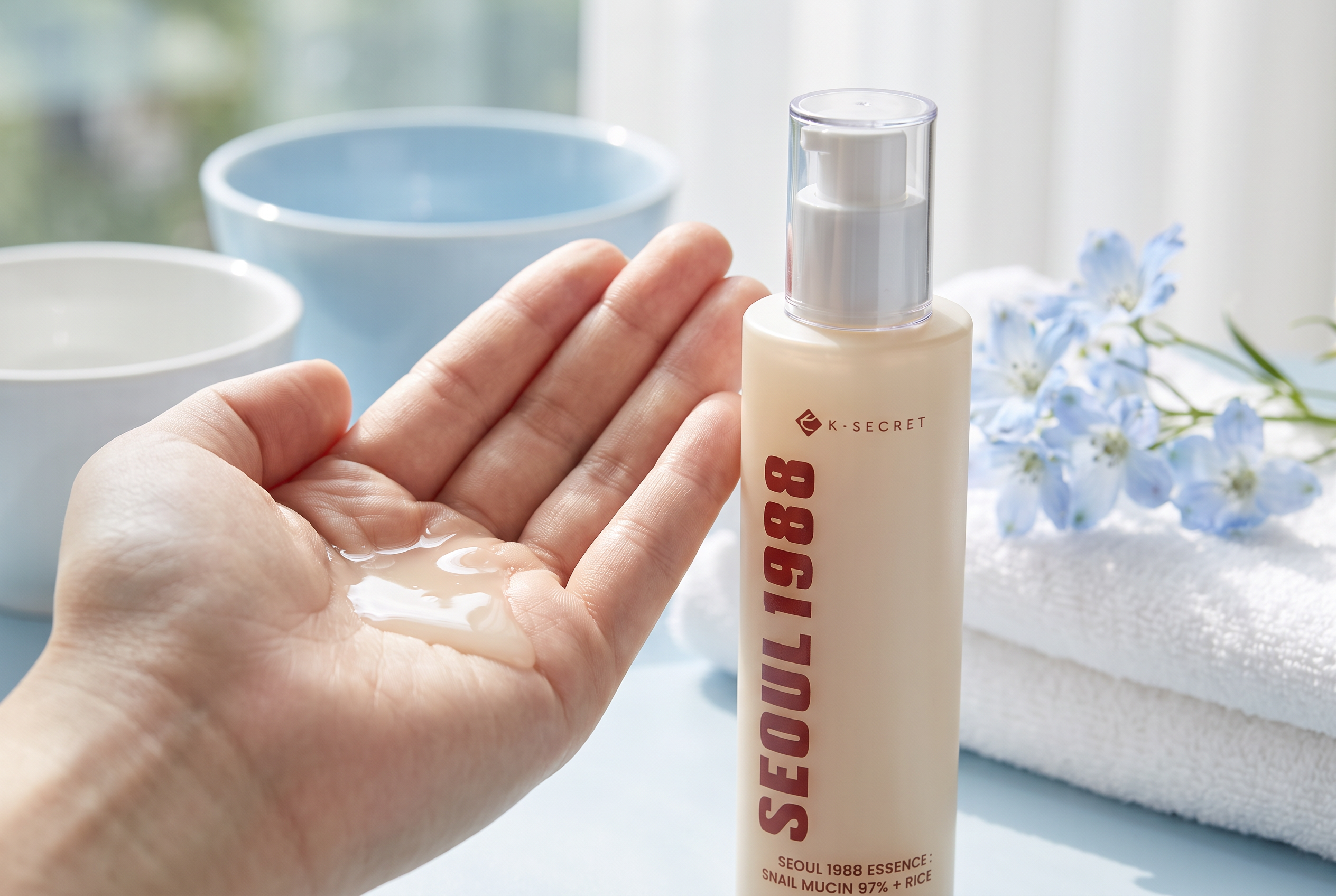 Seoul 1988 snail mucin essence silky texture in a palm