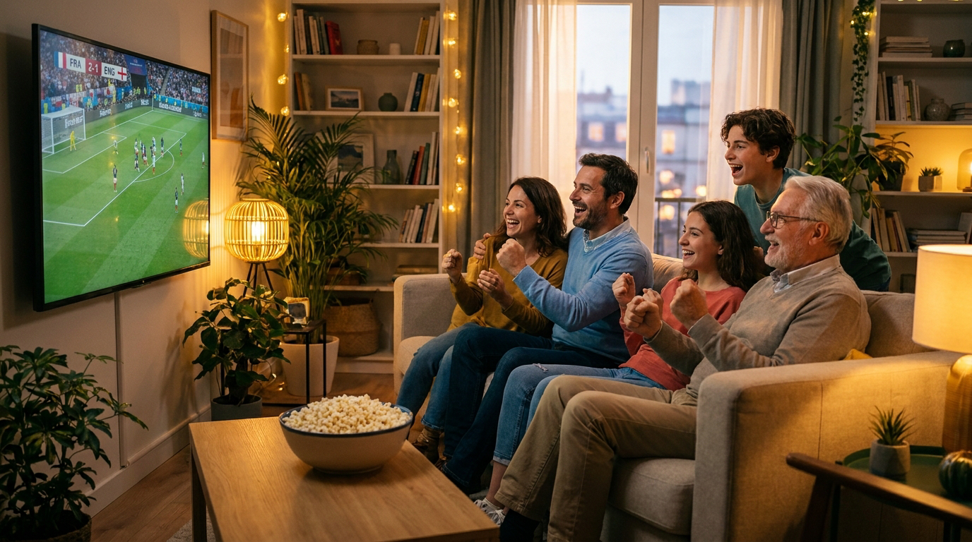 Famille française regardant la Coupe du Monde 2026 en HD avec Atlas Pro ONTV