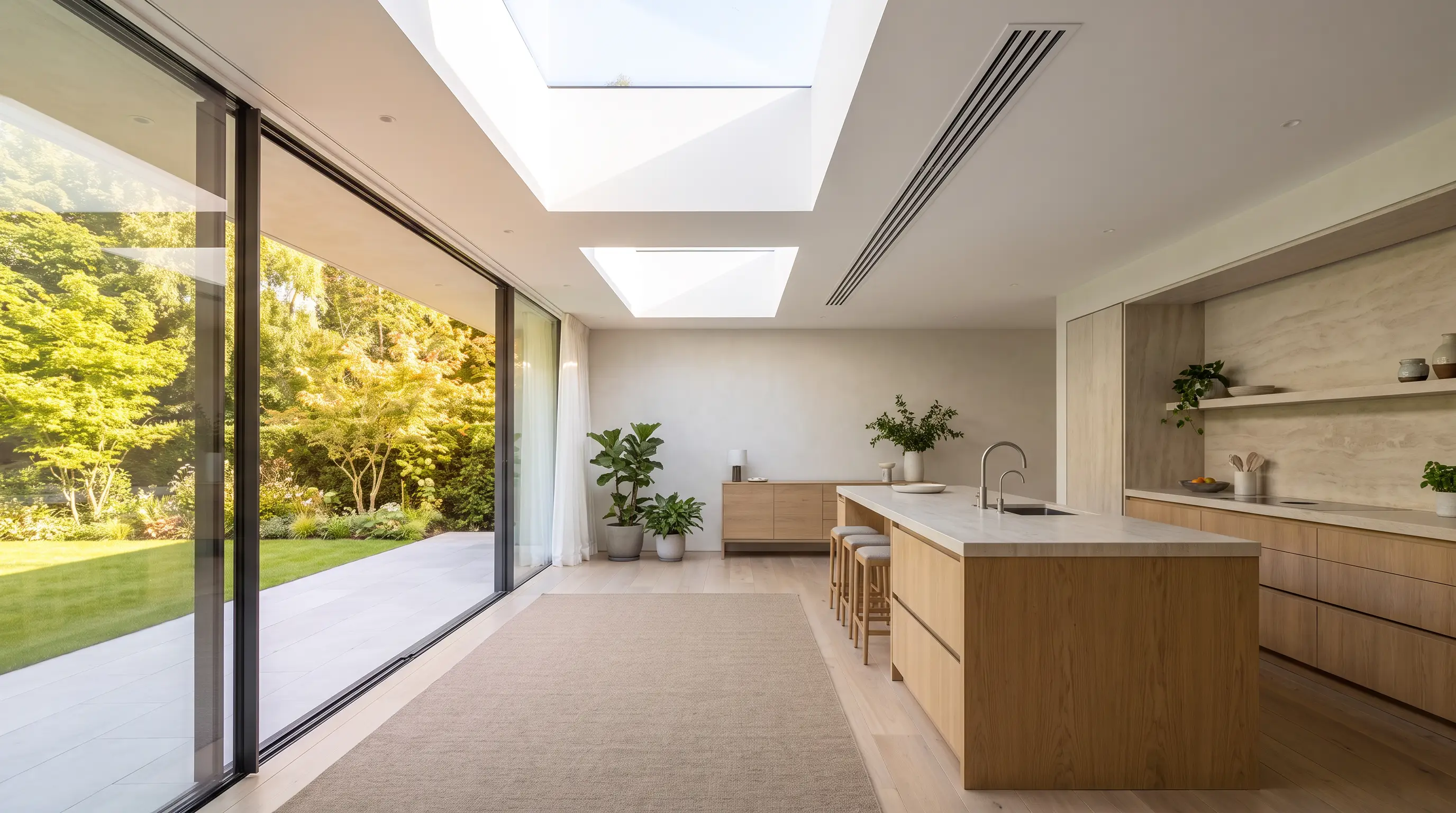 Discreet cooling in a large glazed kitchen extension