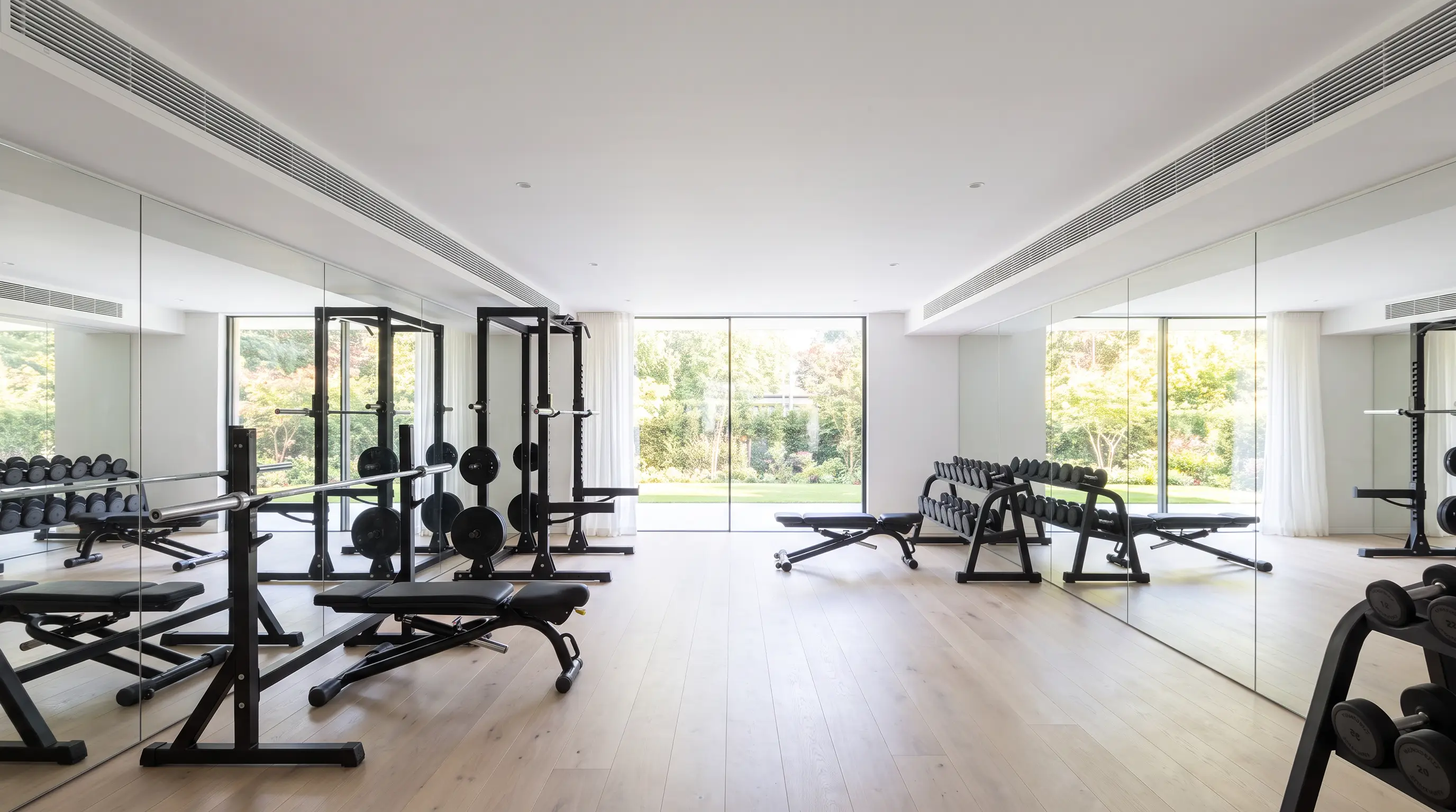 Boutique gym with ducted climate grilles along the ceiling
