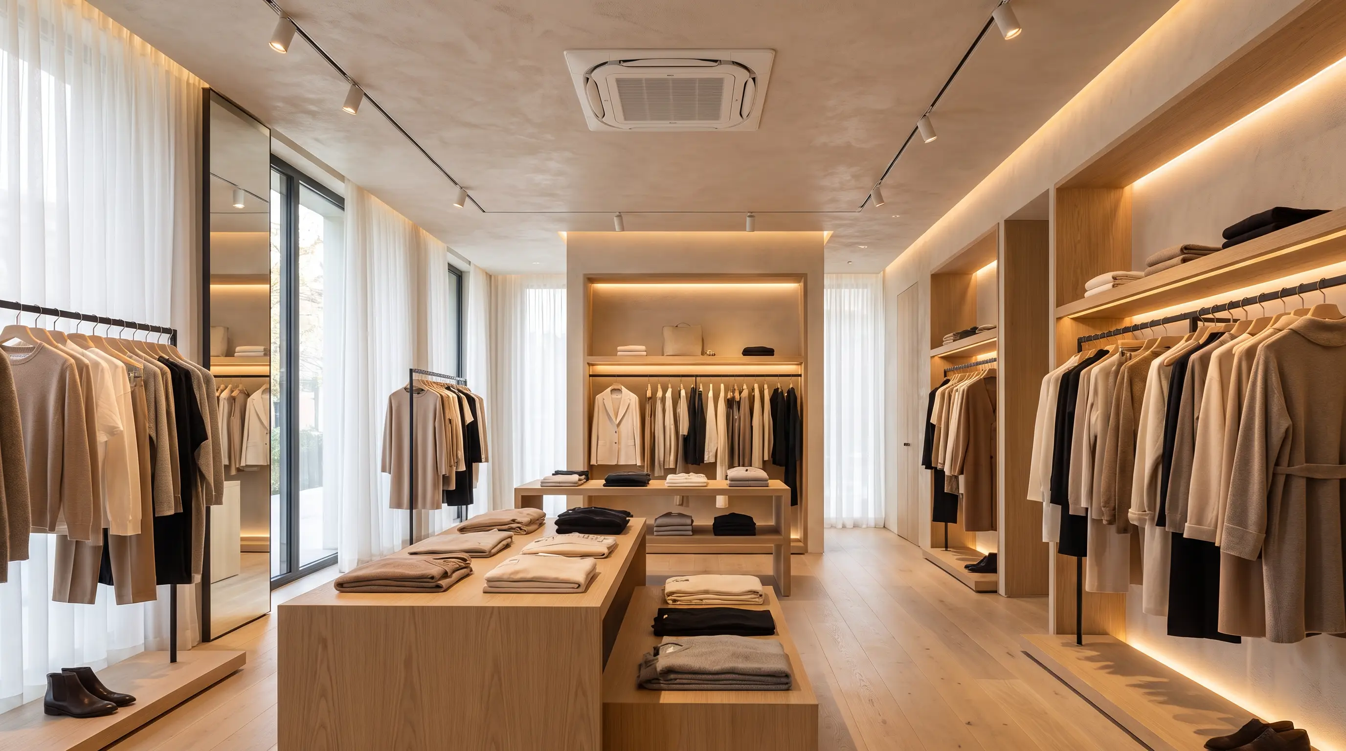 Boutique store with discreet ceiling climate unit