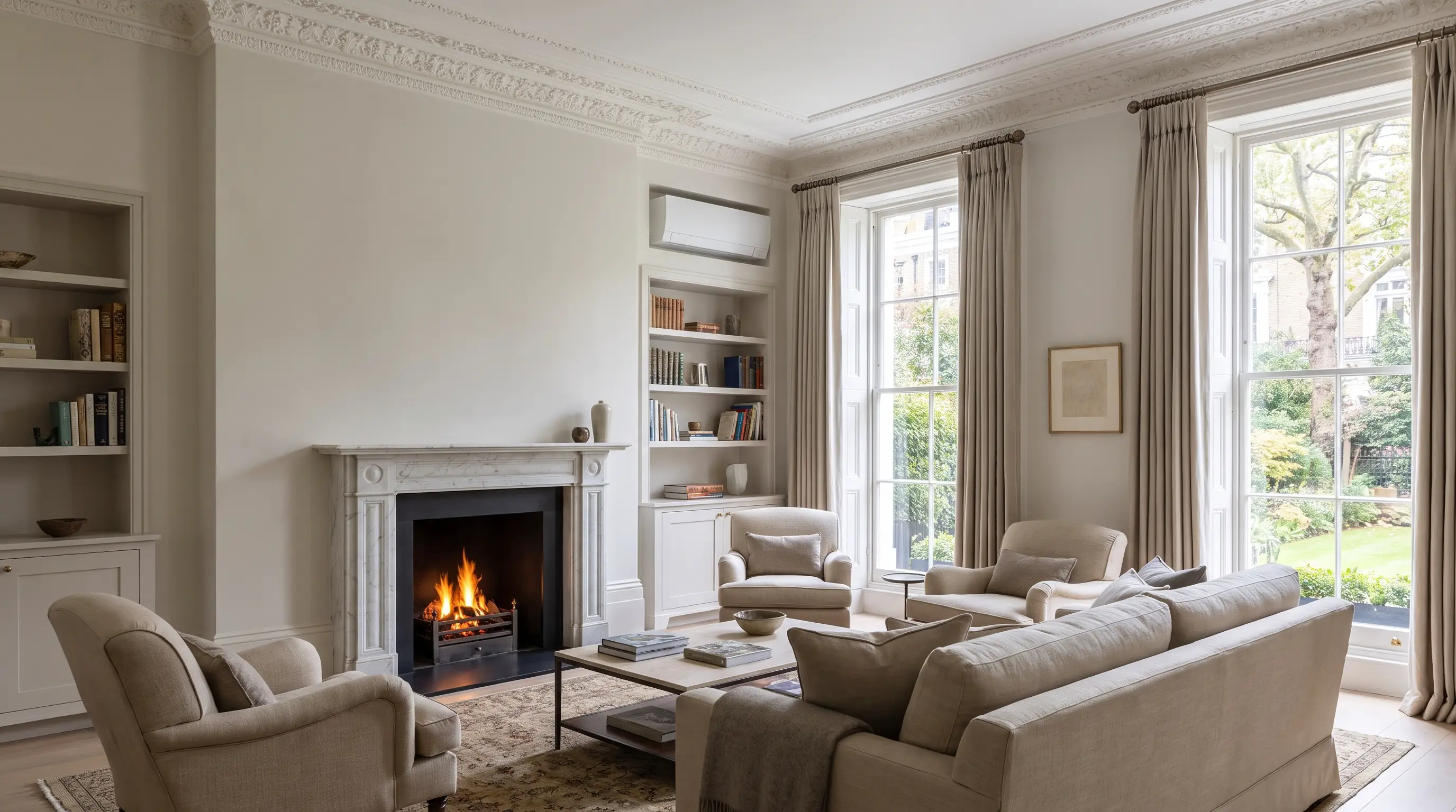 Period townhouse drawing room with a sensitively integrated unit