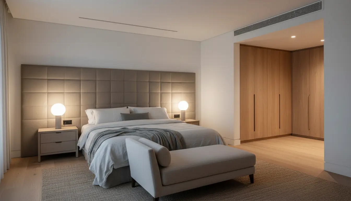Serene master suite with a concealed ceiling grille