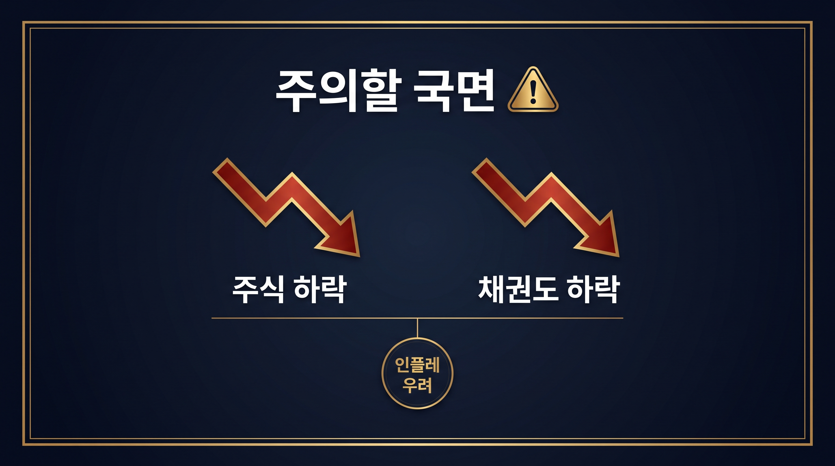 인플레이션 상황에서 주식과 채권이 함께 하락하는 관계를 설명하는 도표