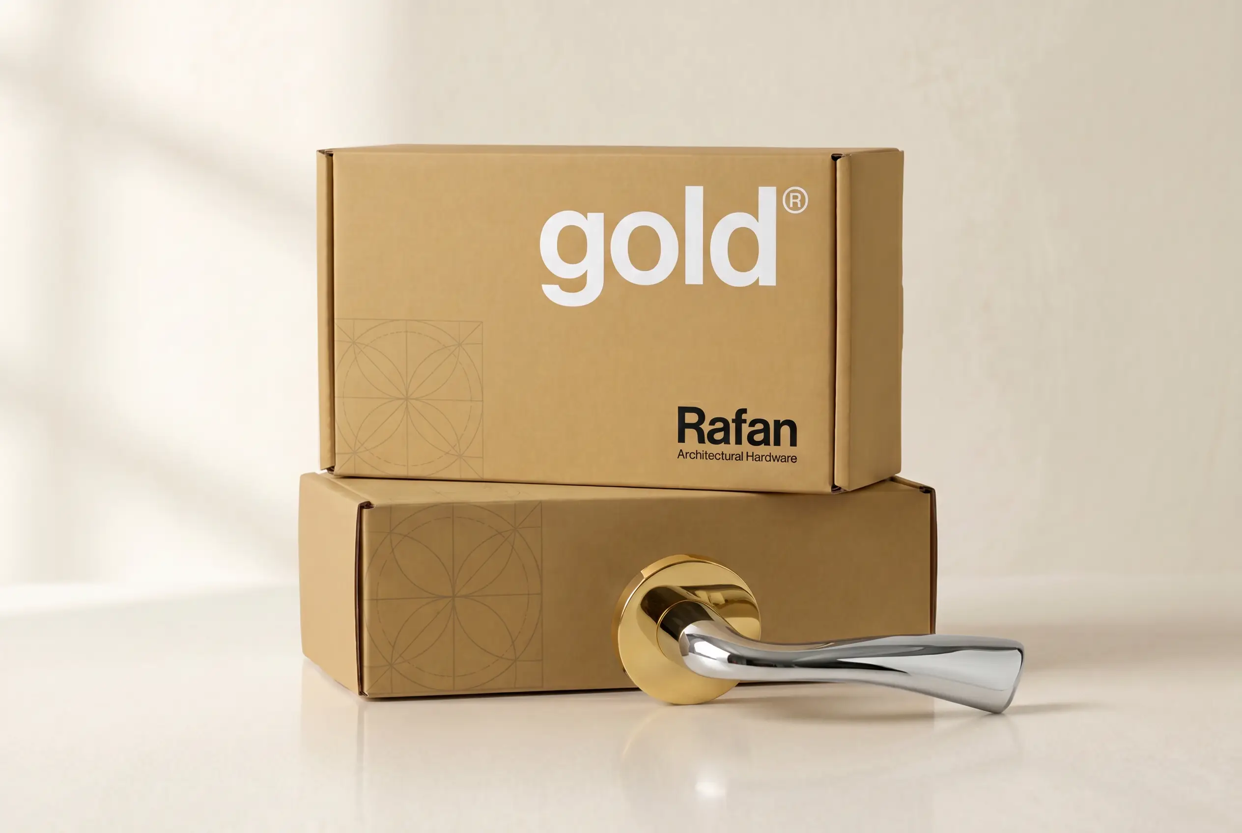 Rafan gold packaging boxes with chrome and gold lever handle