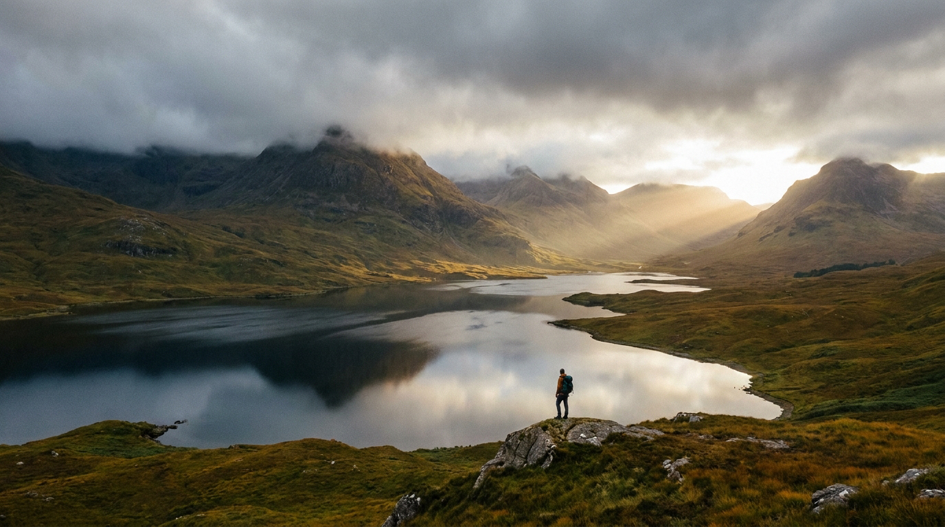 Dramatic Scottish Highlands loch and mountains