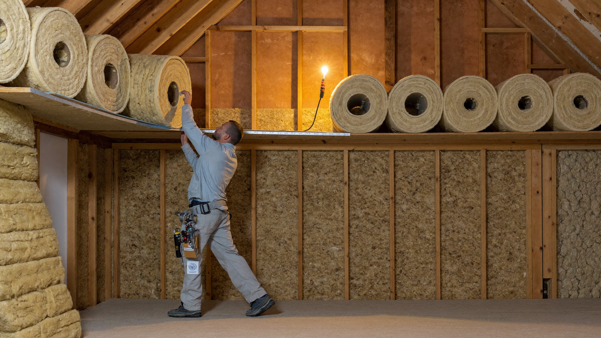 Loft being insulated with mineral wool