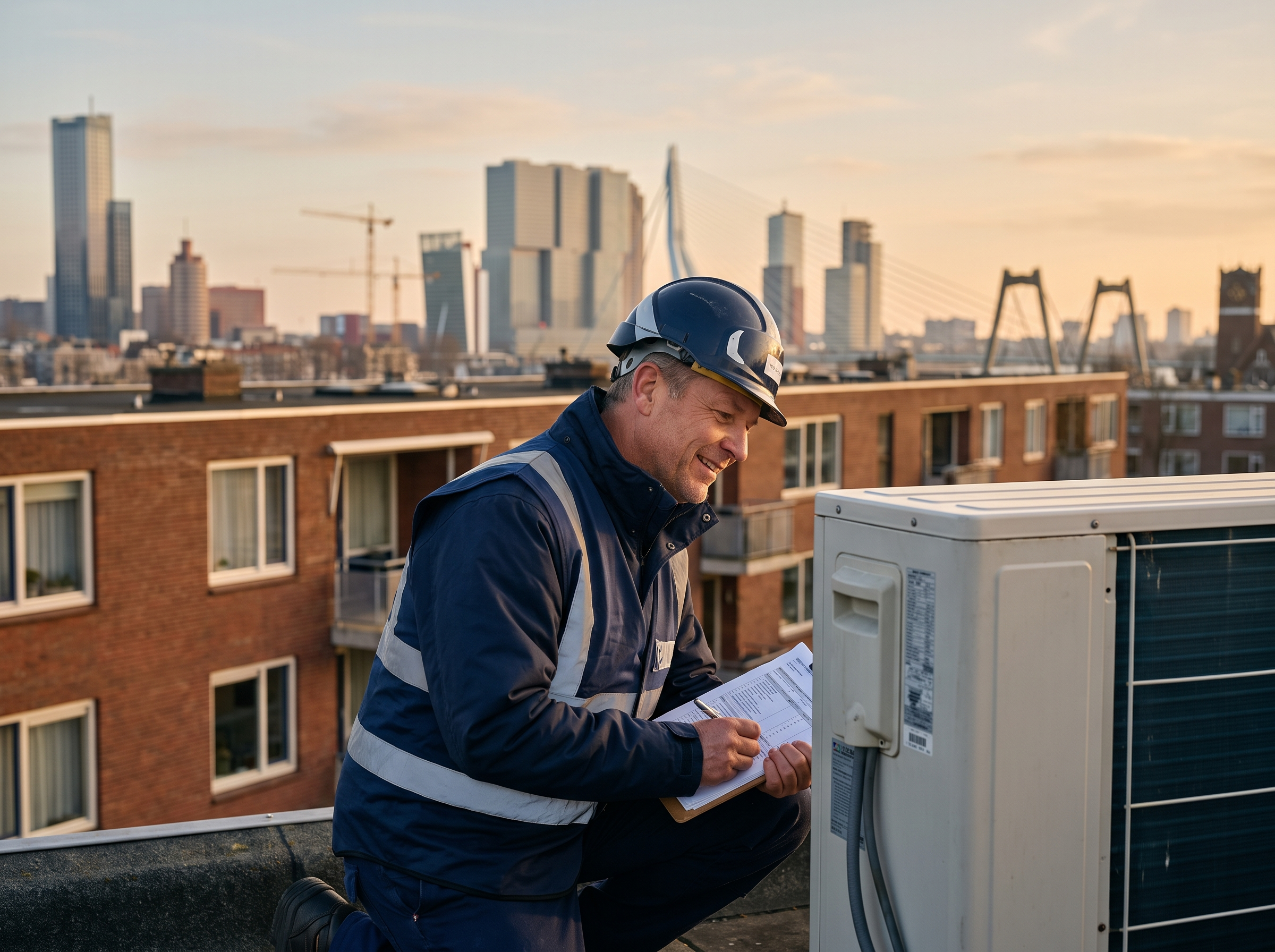 Onderhoud aan een appartementengebouw wordt geinspecteerd