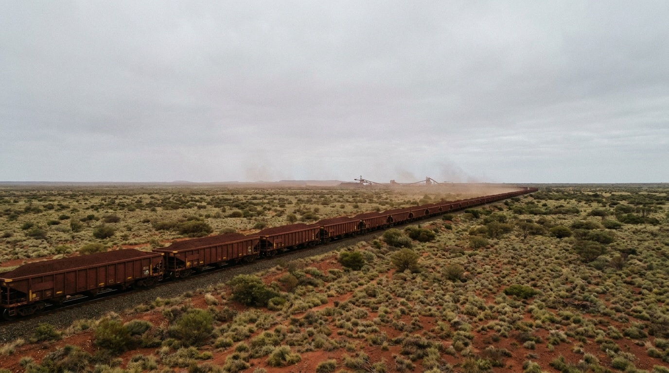 An iron-ore freight train crossing the Pilbara