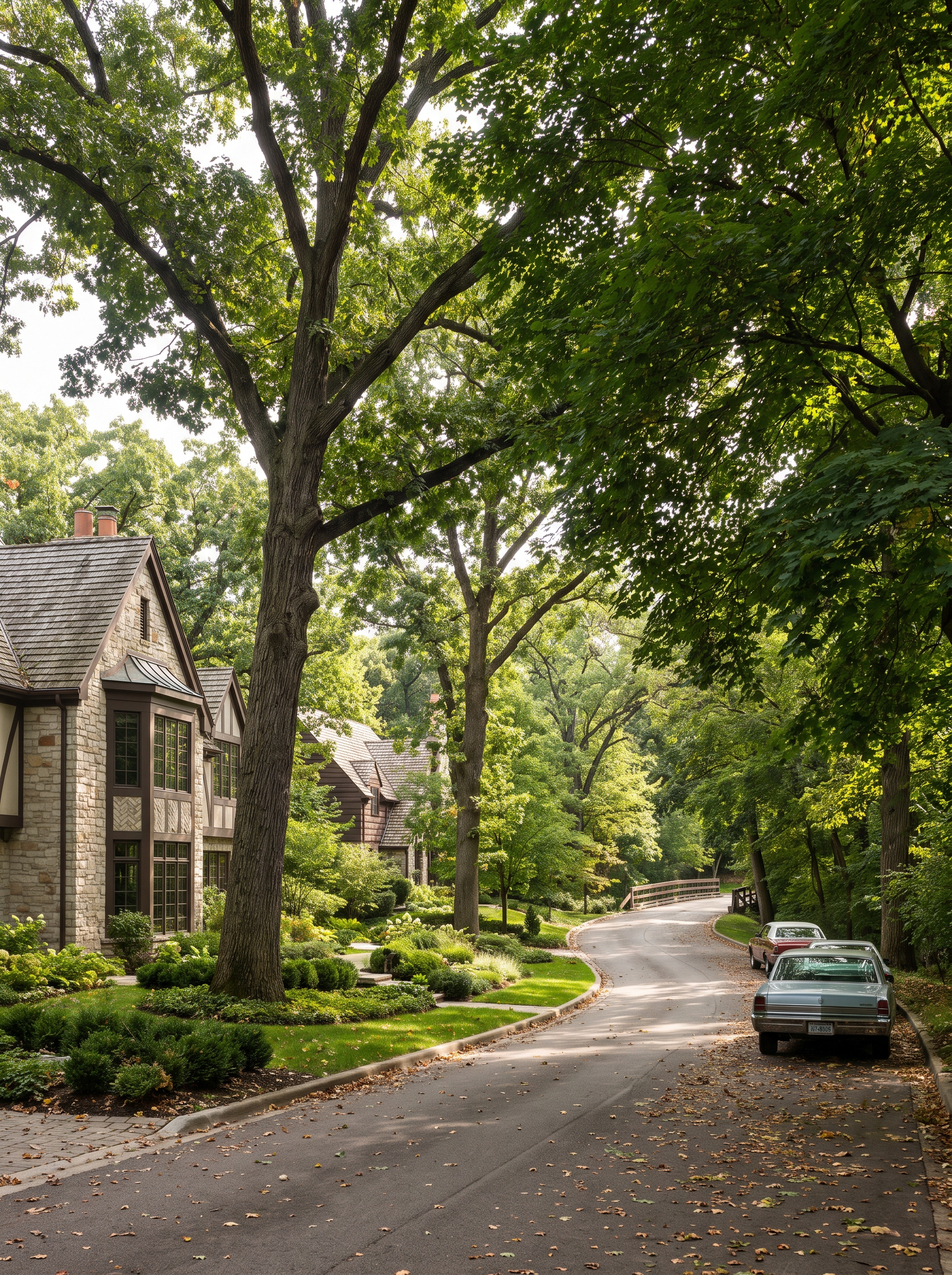 Wooded ravine street in Glencoe Illinois