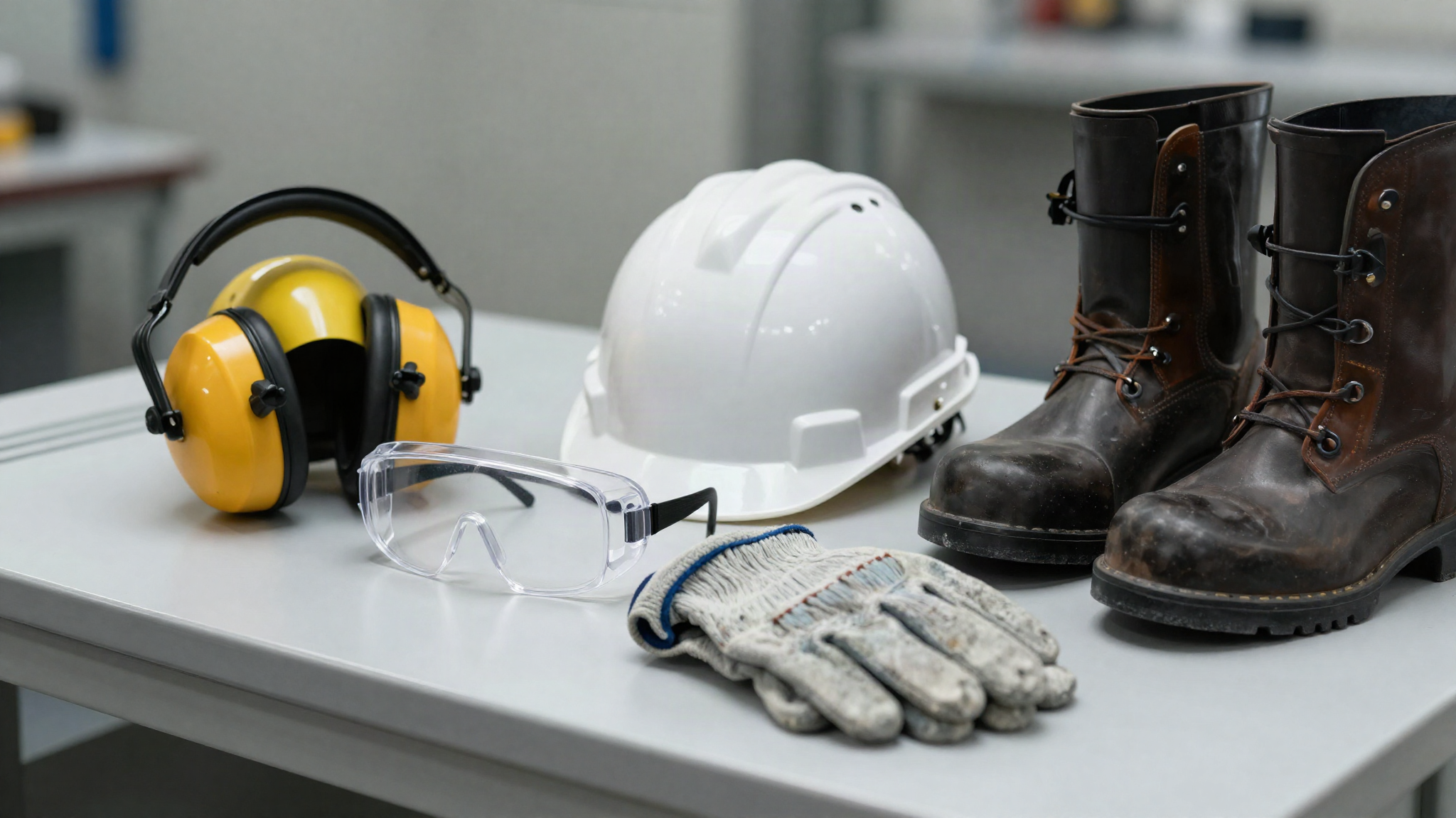 Elementos de protección personal: casco, antiparras, protección auditiva, guantes y calzado de seguridad