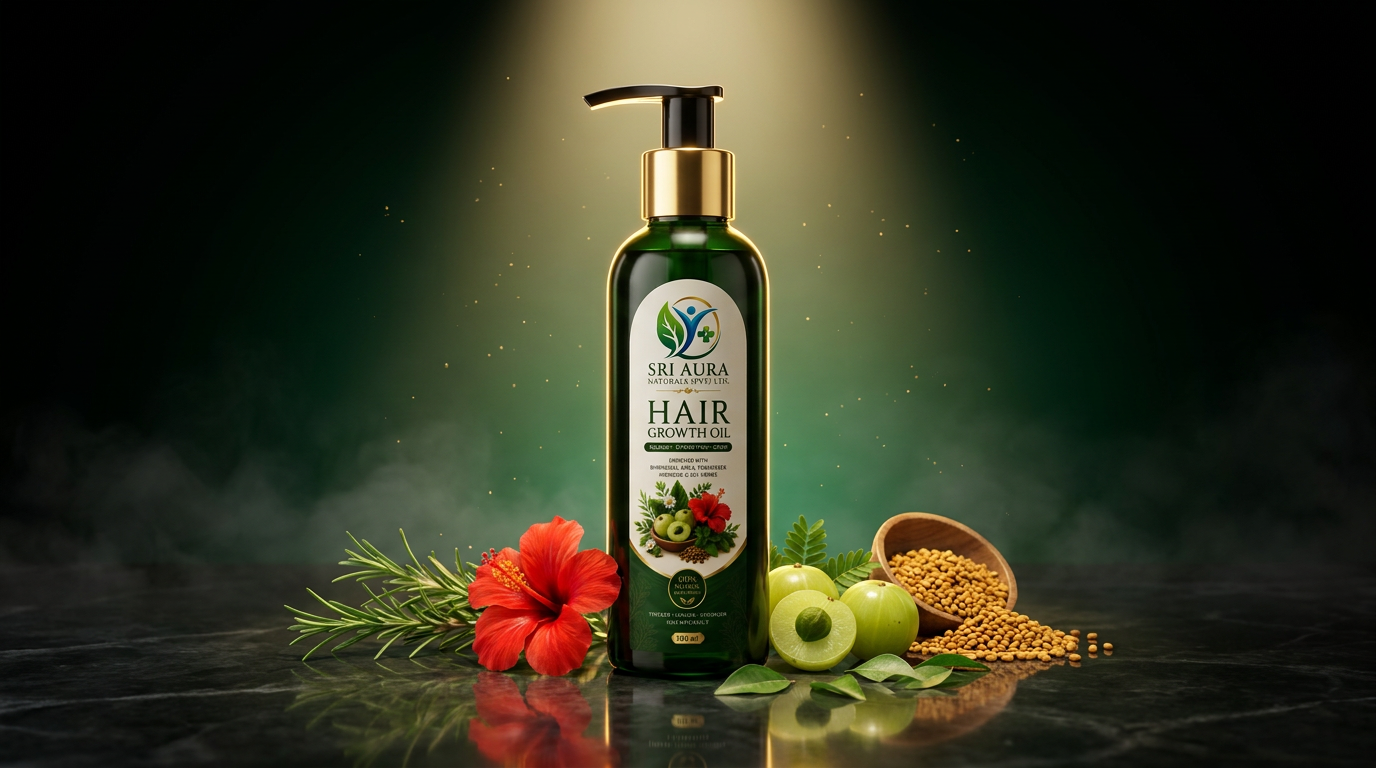 Herbal Hair Oil bottle with botanical ingredients