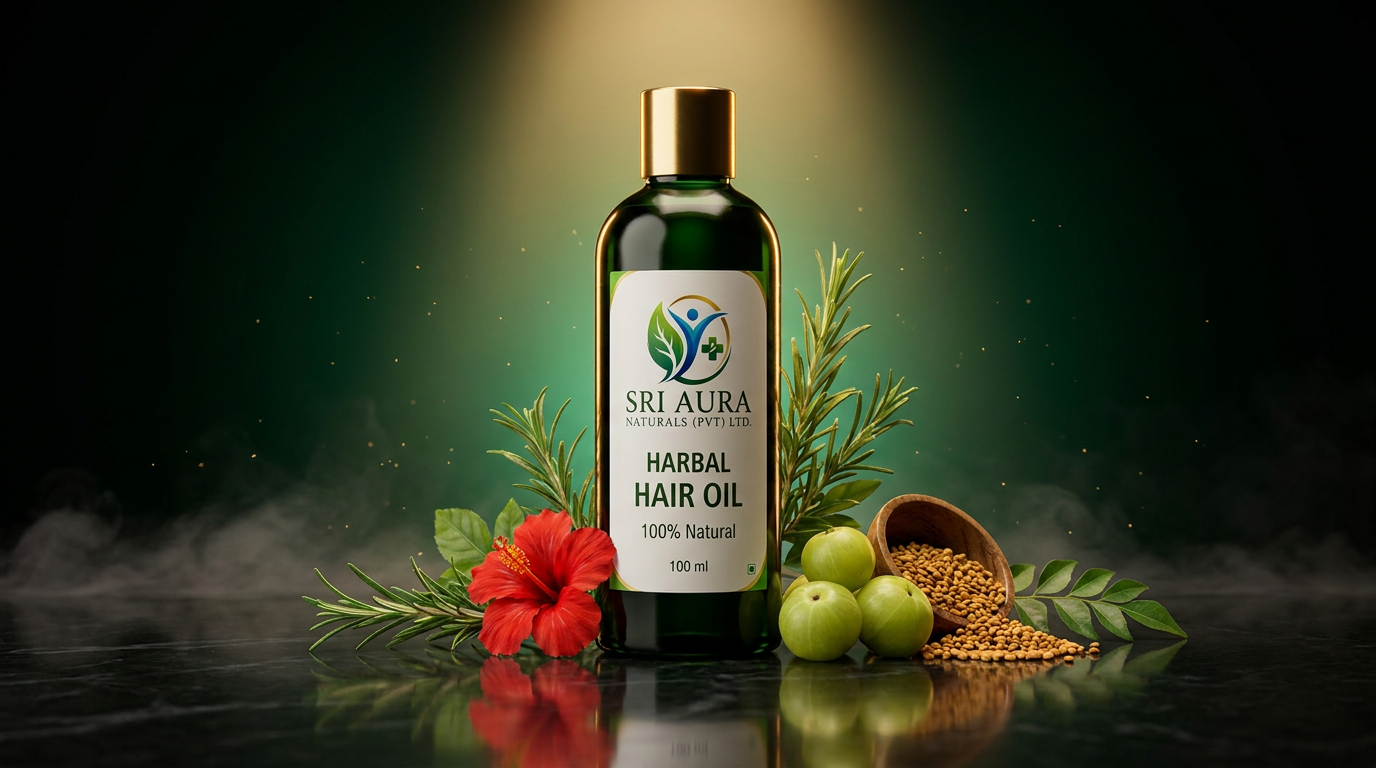 Sri Aura Naturals Herbal Hair Oil finished product