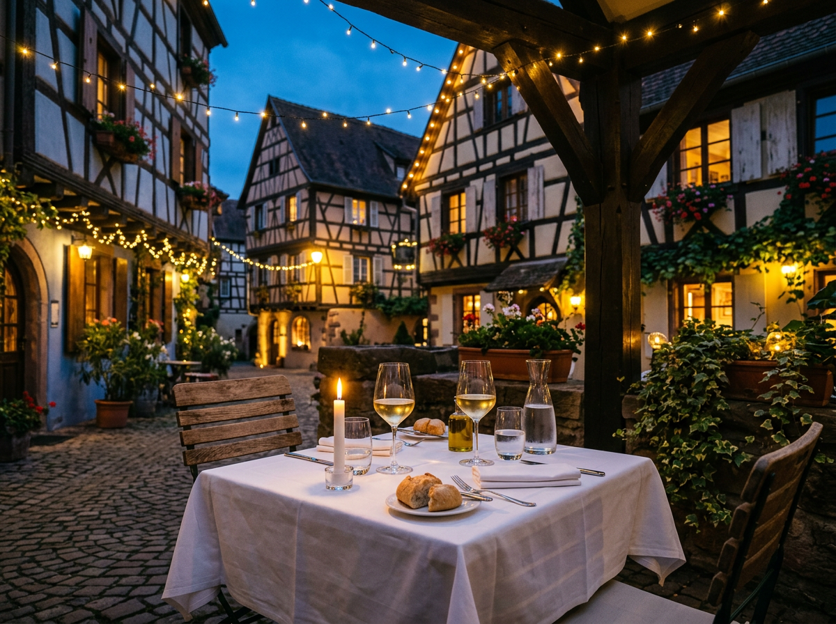 Terrasse au crépuscule à Kaysersberg