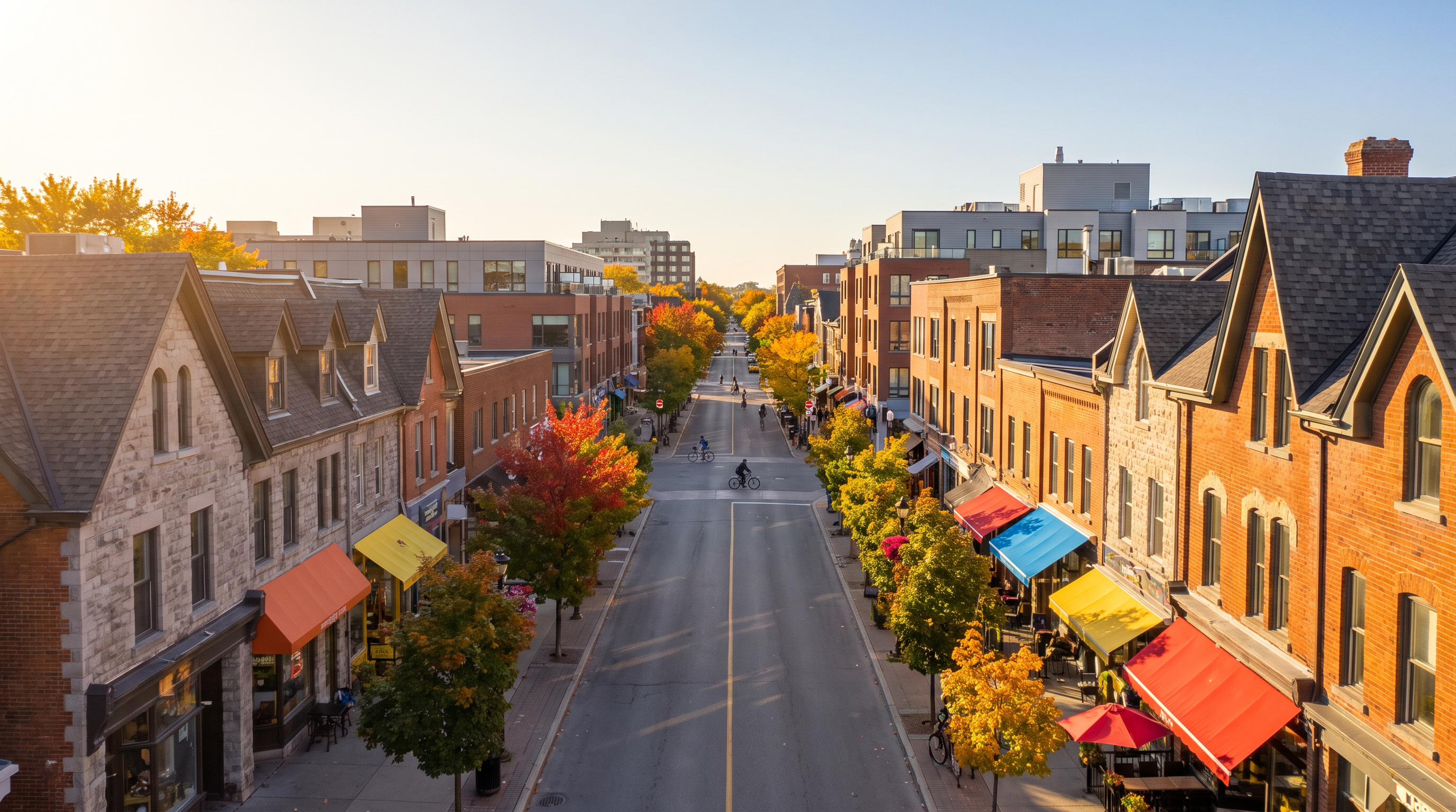 Walkable Westboro village in Ottawa with boutique shops along a tree-lined street