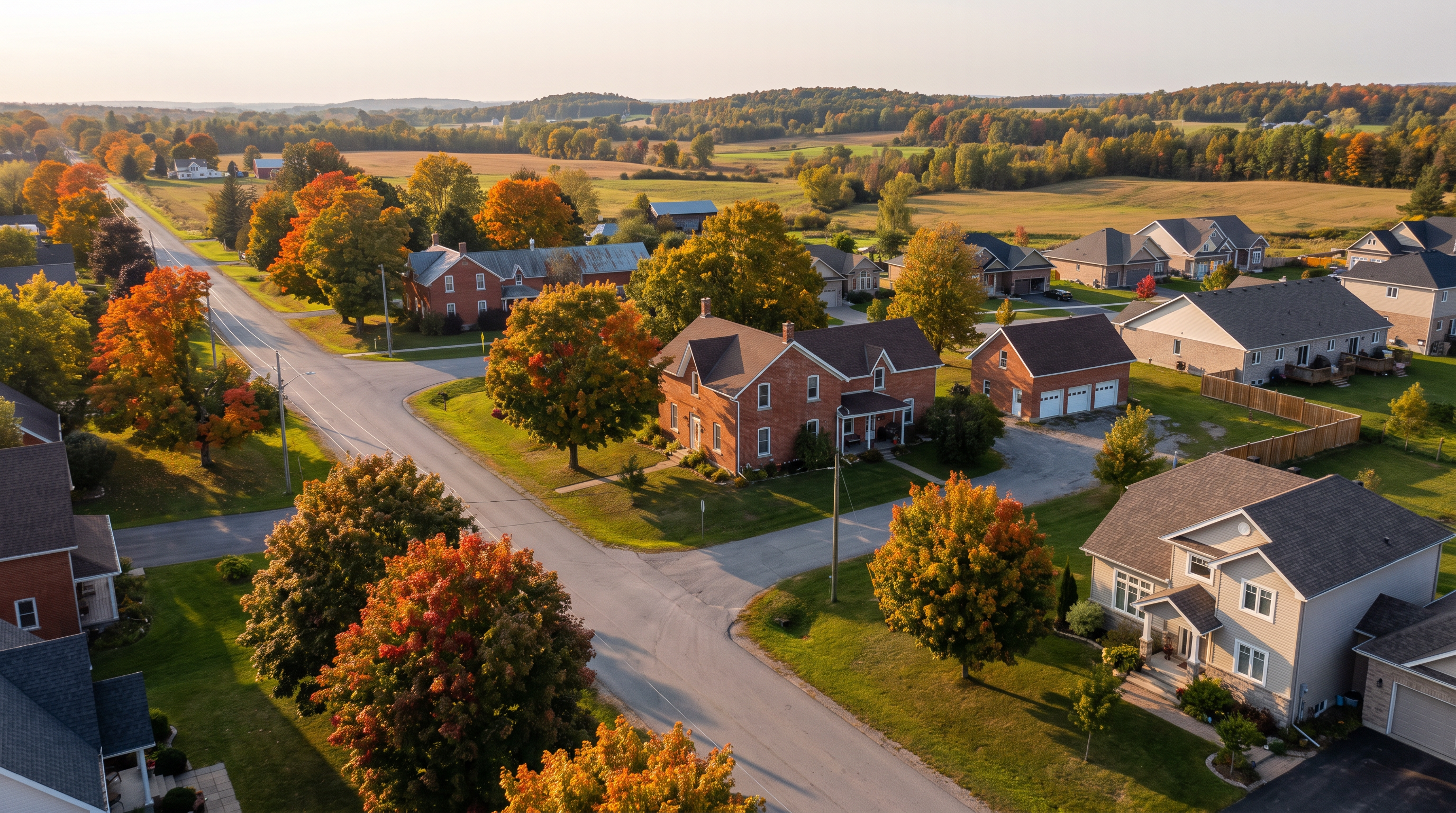 Quiet residential street in Embrun, Ontario near Ottawa with newer suburban homes