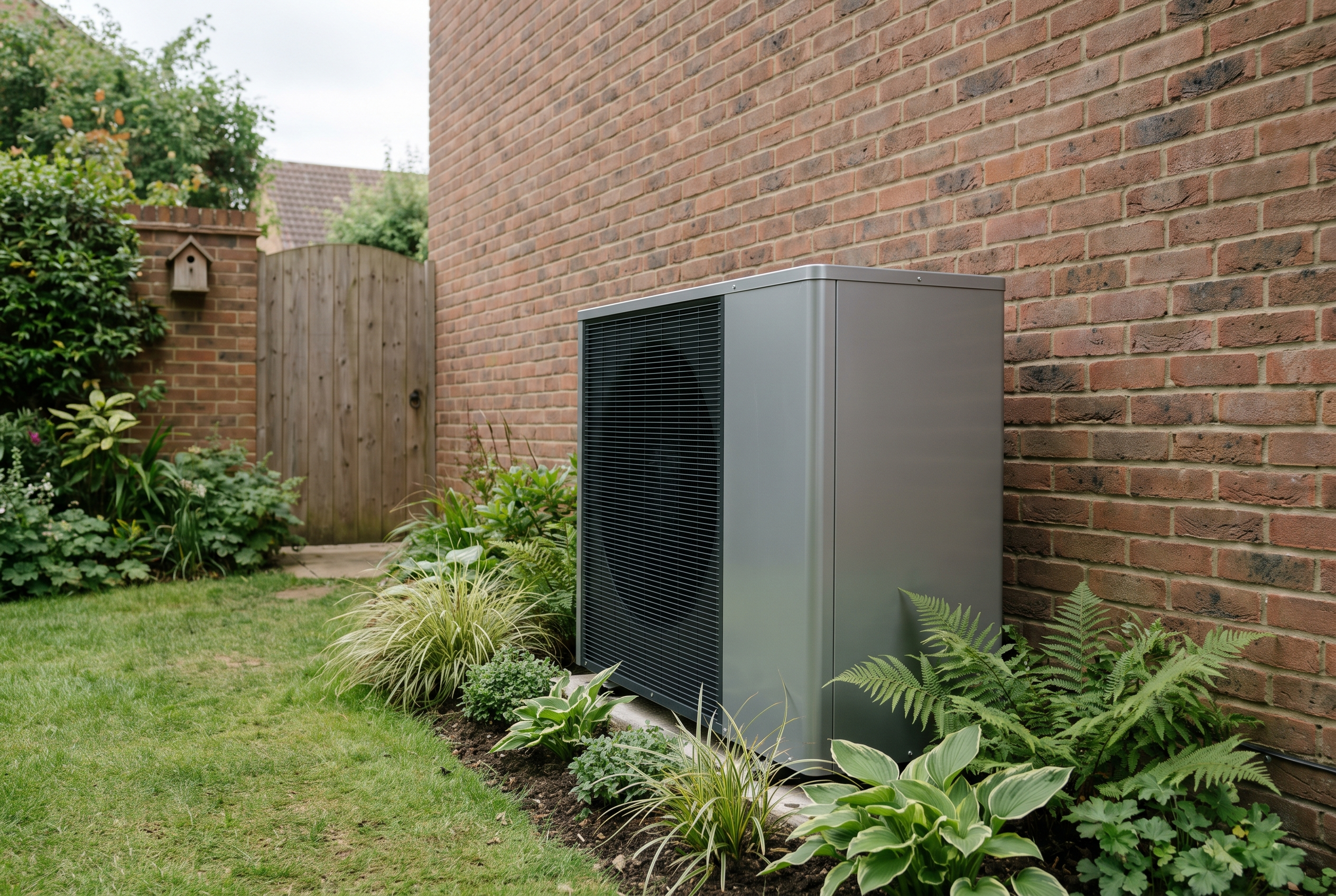 Warmtepomp naast de gevel van een woning