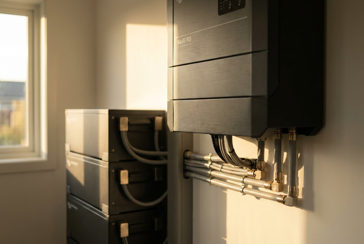 Geinstalleerd Victron systeem met batterijmodules
