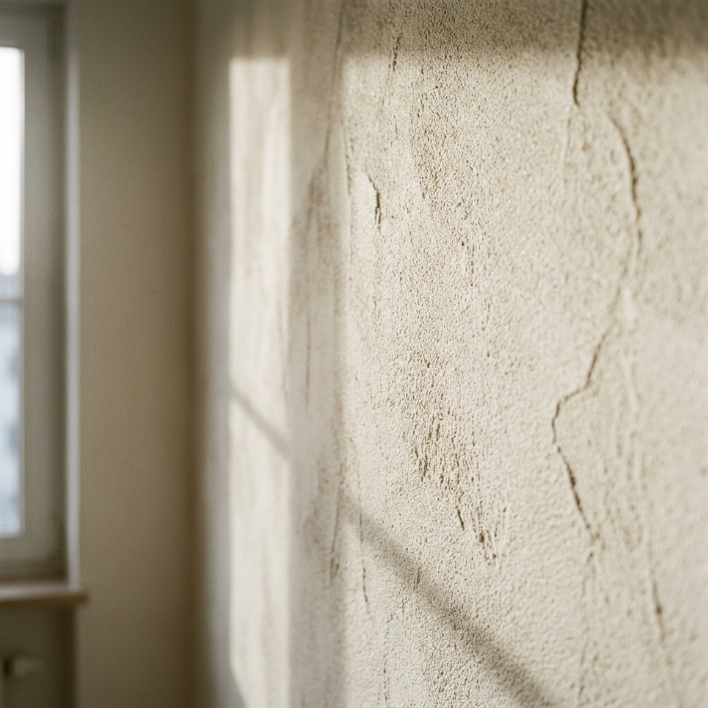 Detail van sierpleisterwerk in strijklicht
