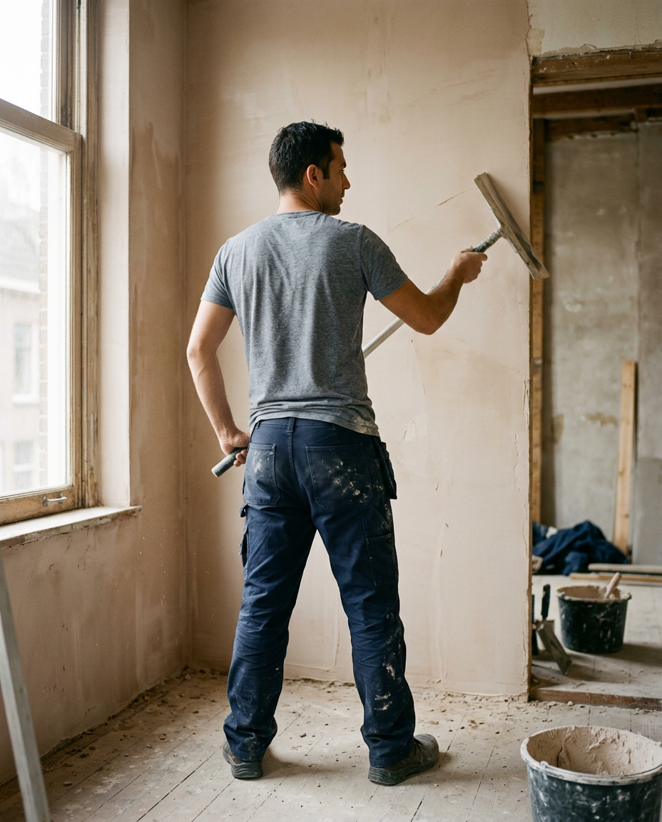 Vakman aan het werk op een renovatieproject