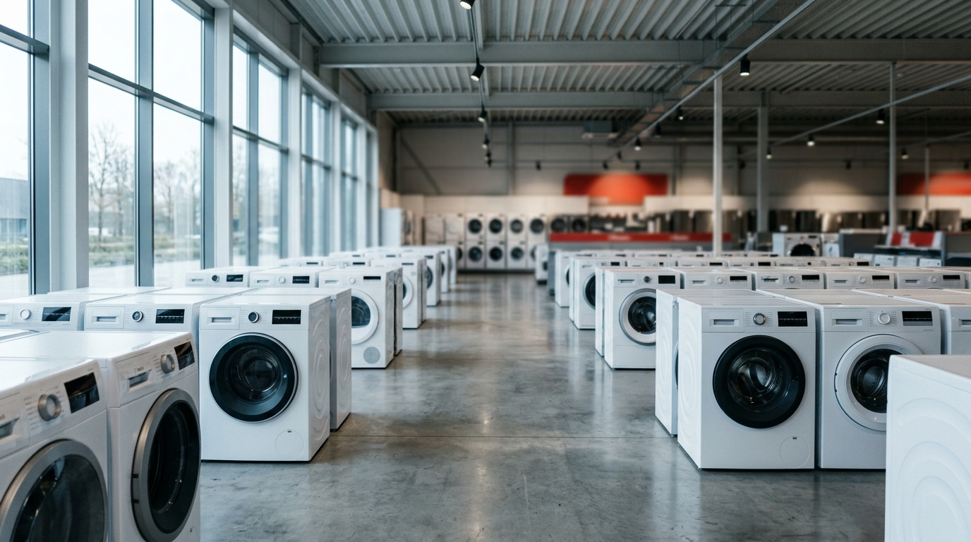 Showroom van ElectroWorld Breukers met was- en droogapparatuur