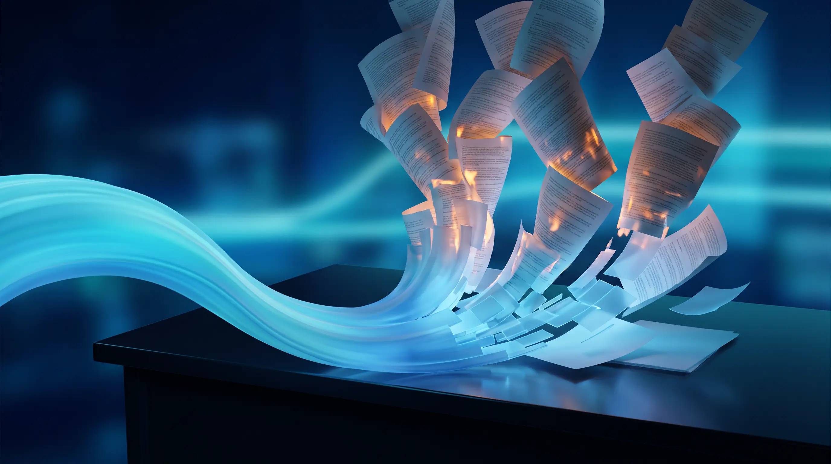 A storm of spiraling paperwork calmed by a wide river of cyan light — the warning signs a small business needs HR support