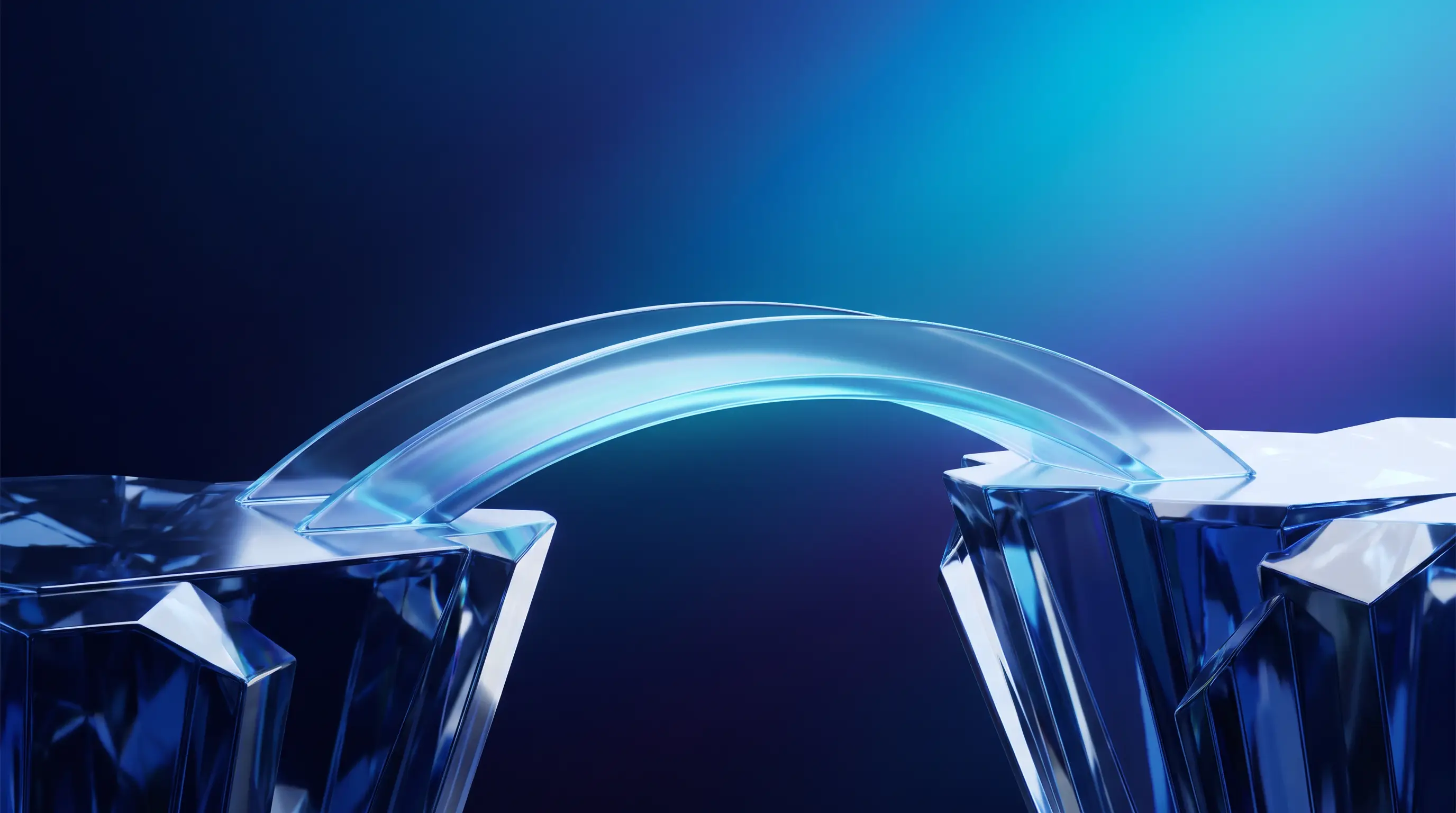 A glowing glass bridge spanning the chasm between two crystalline platforms, filling the space with light — GAP insurance covering the deductible gap