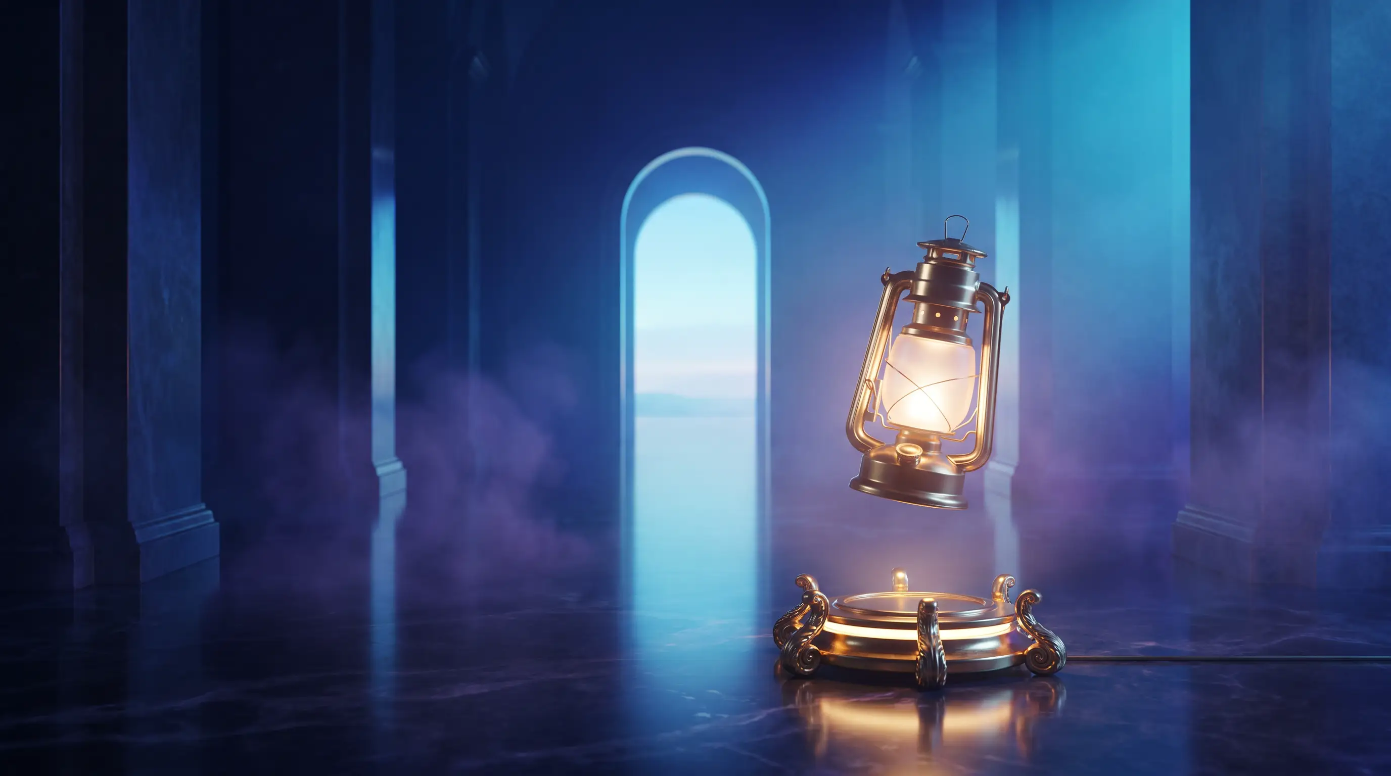 Glowing glass lantern detaching from a golden pedestal and shining on its own — what happens to an ICHRA after leaving a job