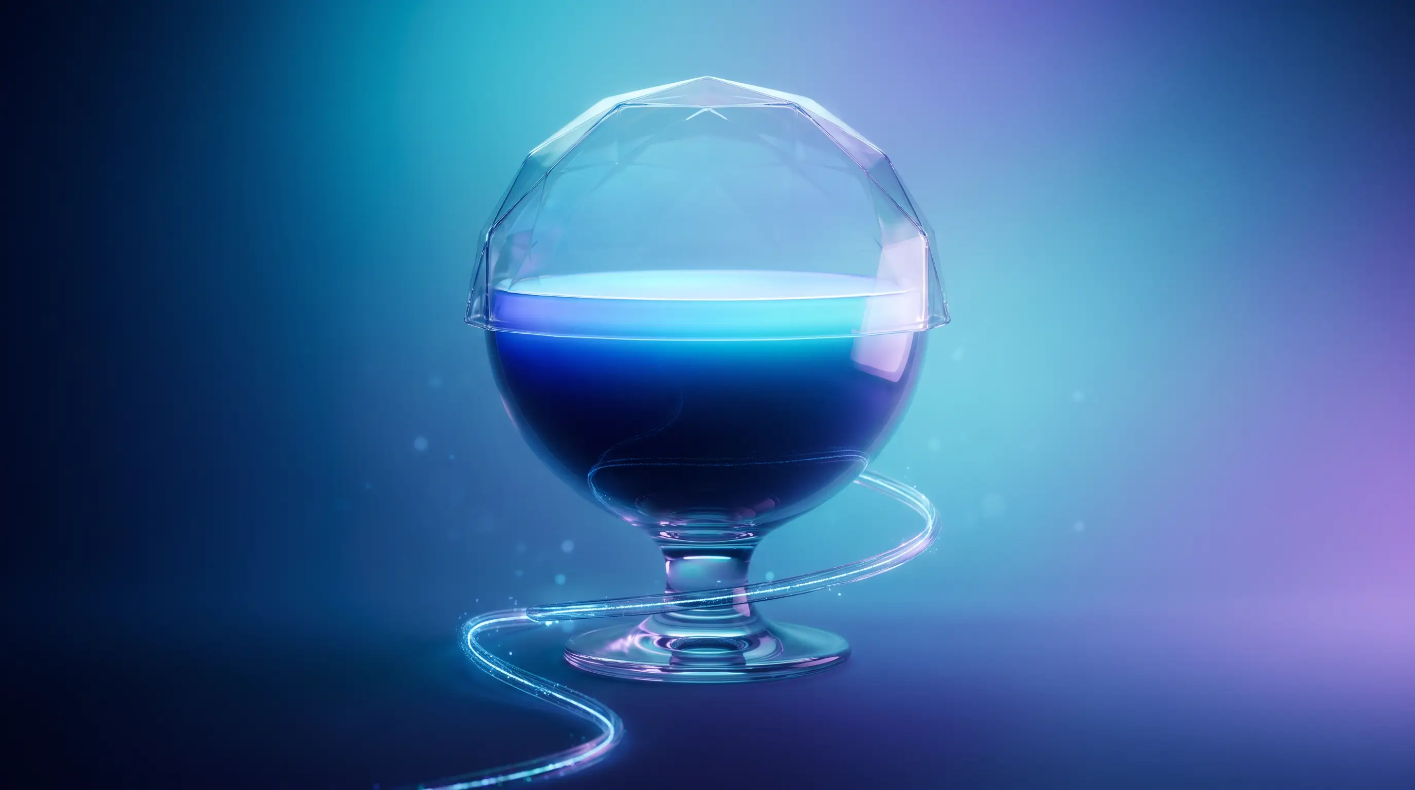 A domed glass reservoir with a level plane of light and a surplus stream returning from its base — how a level-funded health plan works