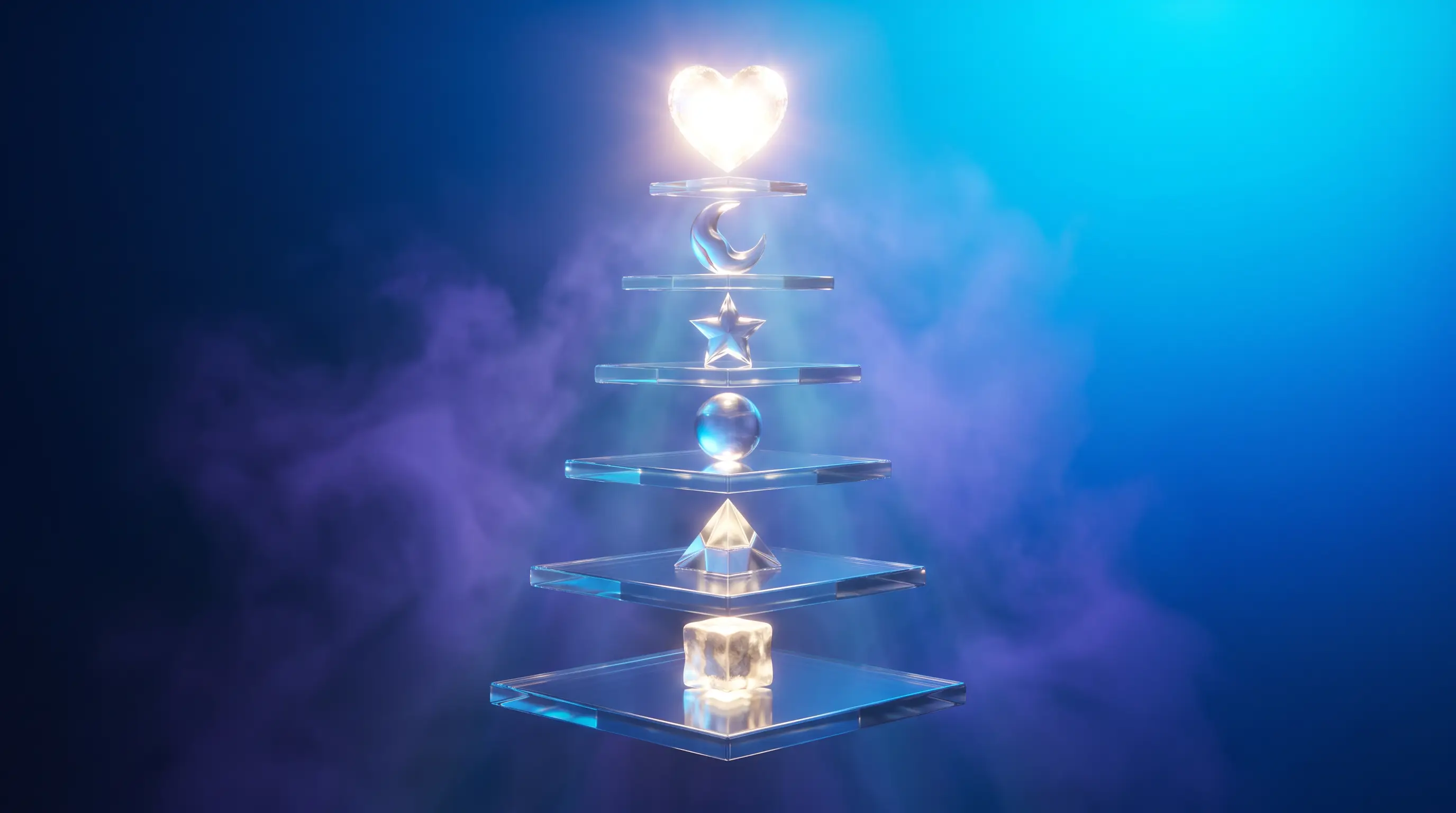 A five-tier glass tower of glowing objects crowned by a radiant orb — the benefits small business employees rank highest