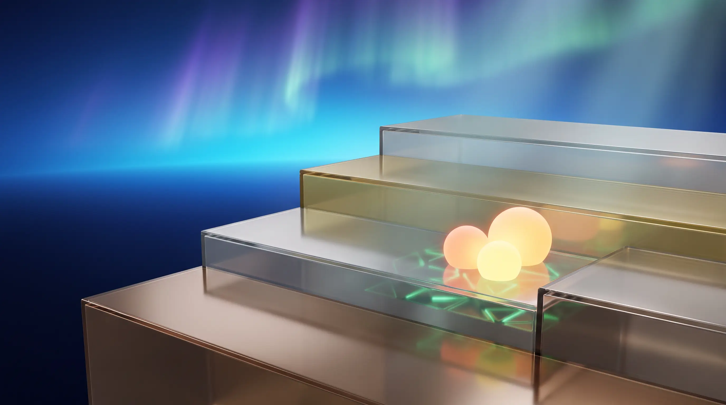 Bronze to platinum glass terraces with family light-orbs resting on a glowing silver step — choosing the best metal tier for families