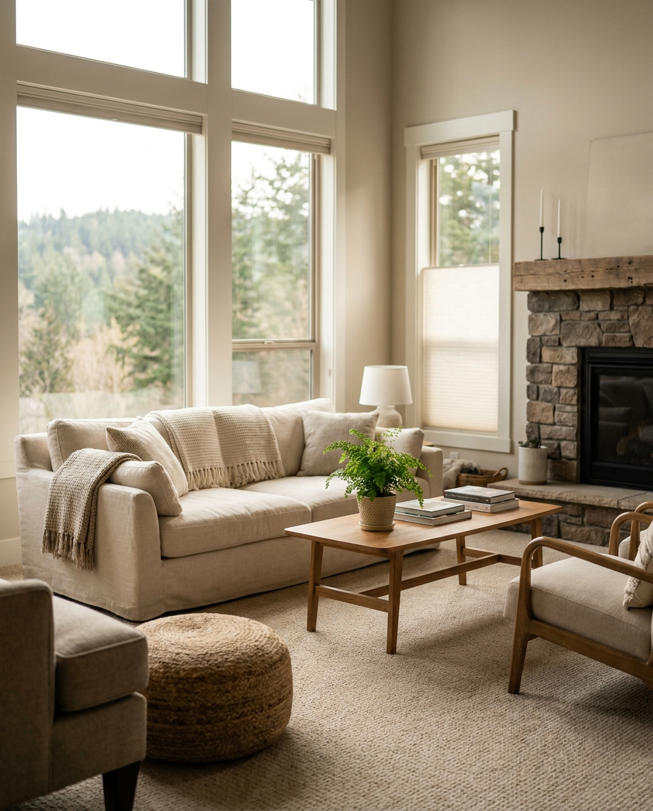 Clean Pacific Northwest living room