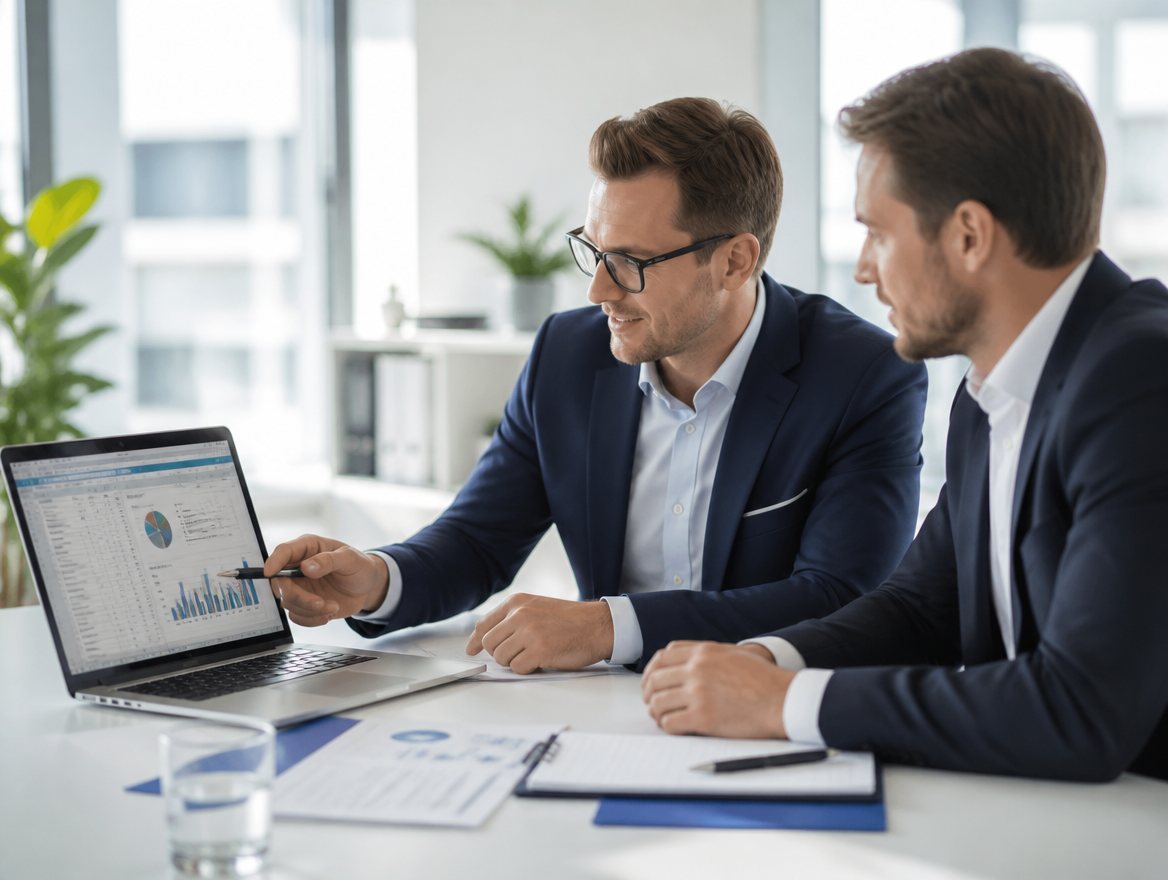 Advisors reviewing a financial model