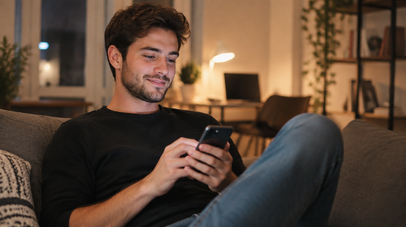 Entrepreneur casually posting a quick text update from a phone