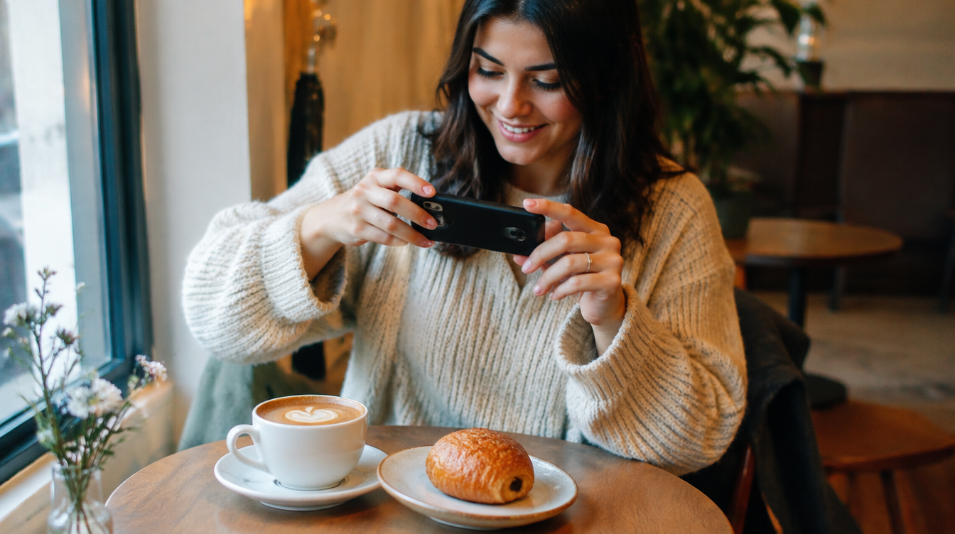 A happy customer photographing their order to share online