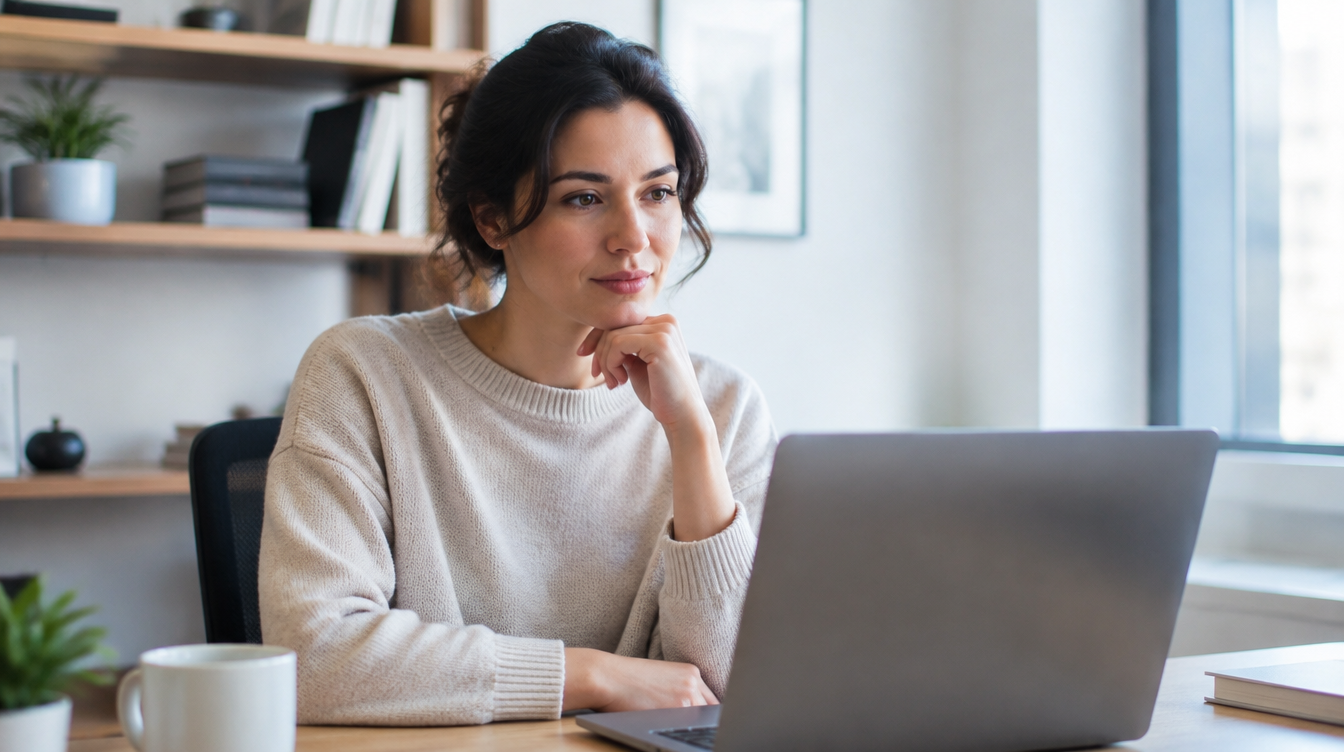 A business owner calmly reviewing social media comments