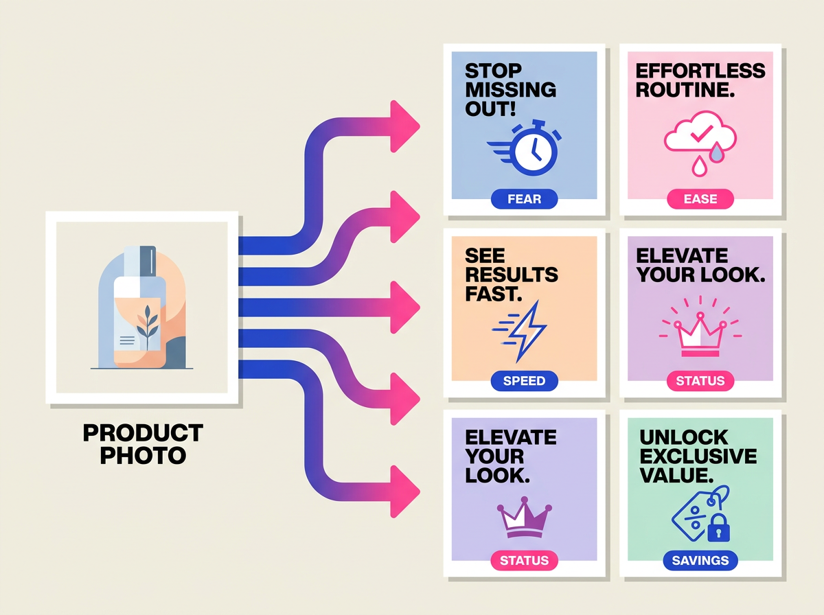 One product photo turned into five different ad creatives