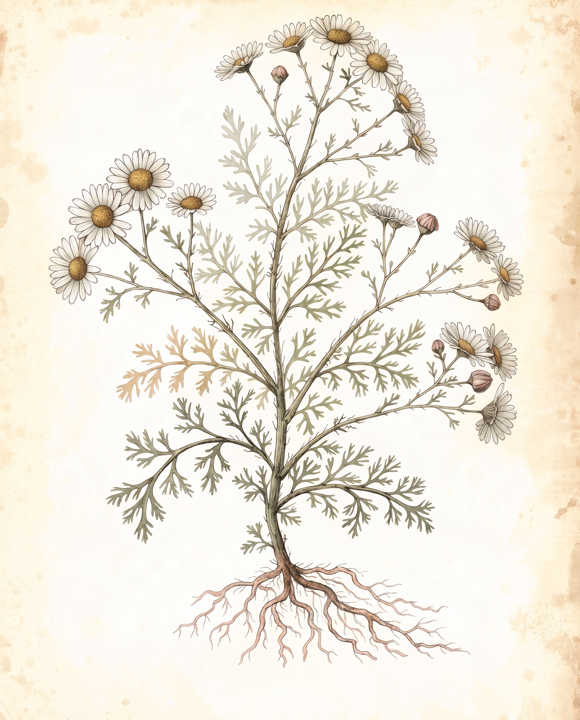 Vintage botanical illustration of wild chamomile