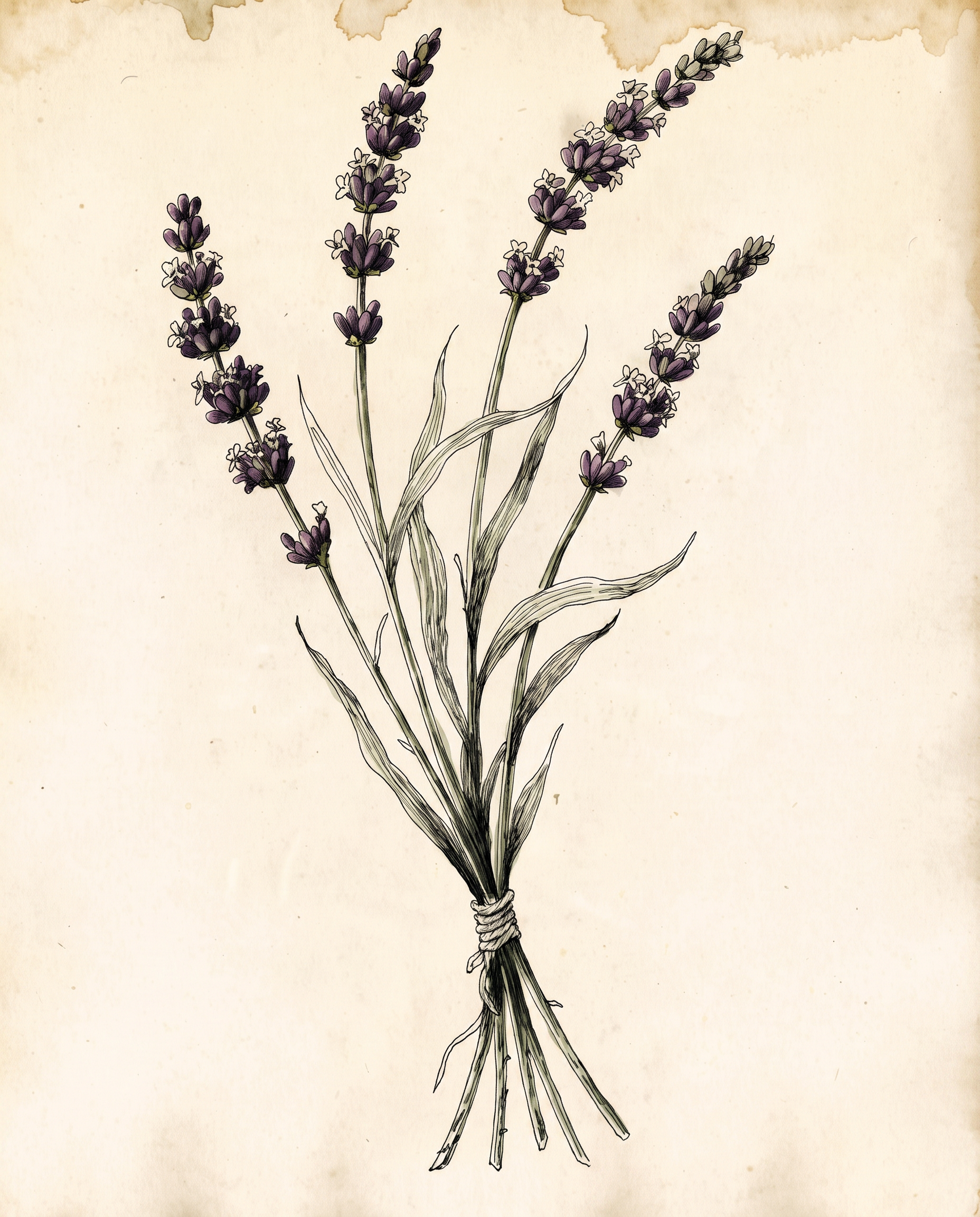 Vintage botanical illustration of a lavender bouquet