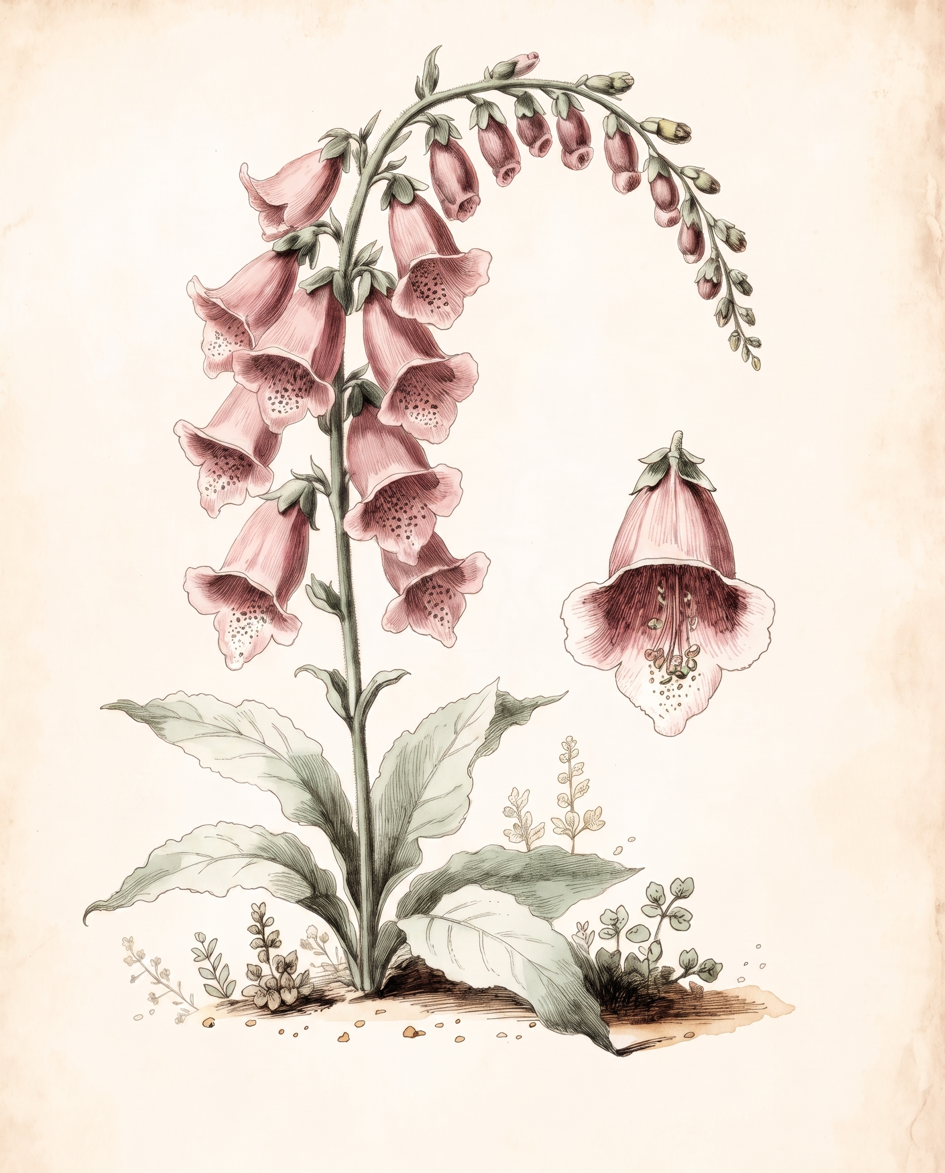 Vintage botanical illustration of foxglove