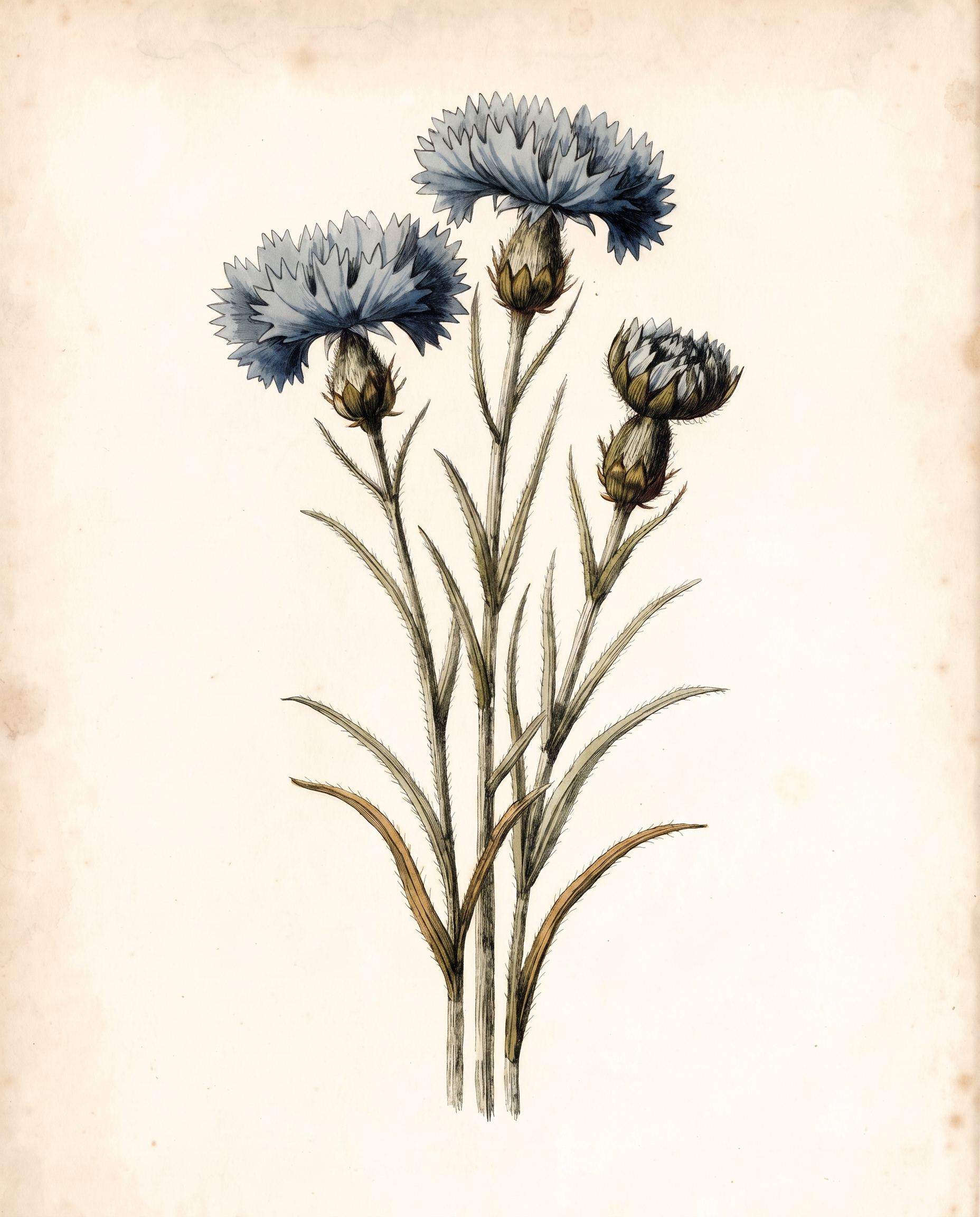 Vintage botanical illustration of cornflowers