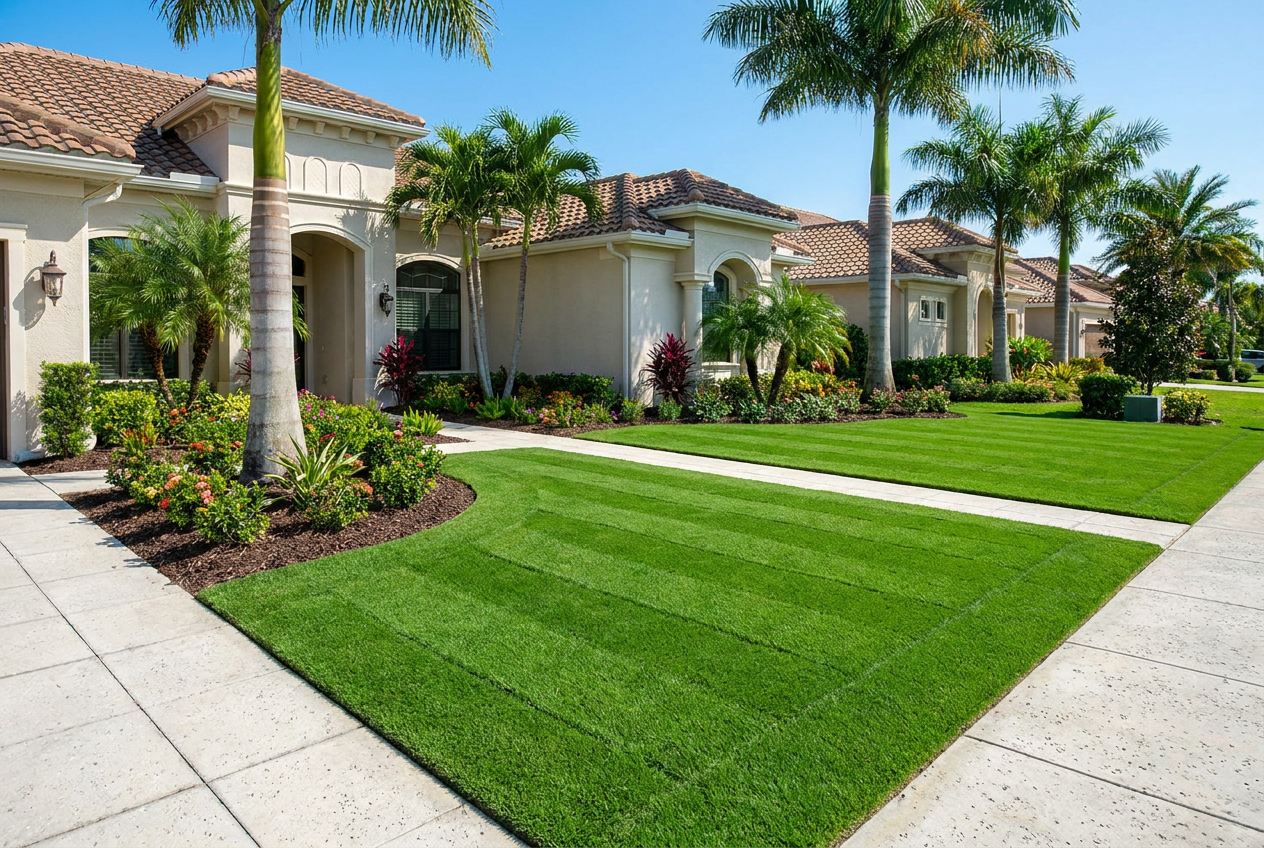 Freshly installed premium St. Augustine sod lawn at a Tampa Florida home