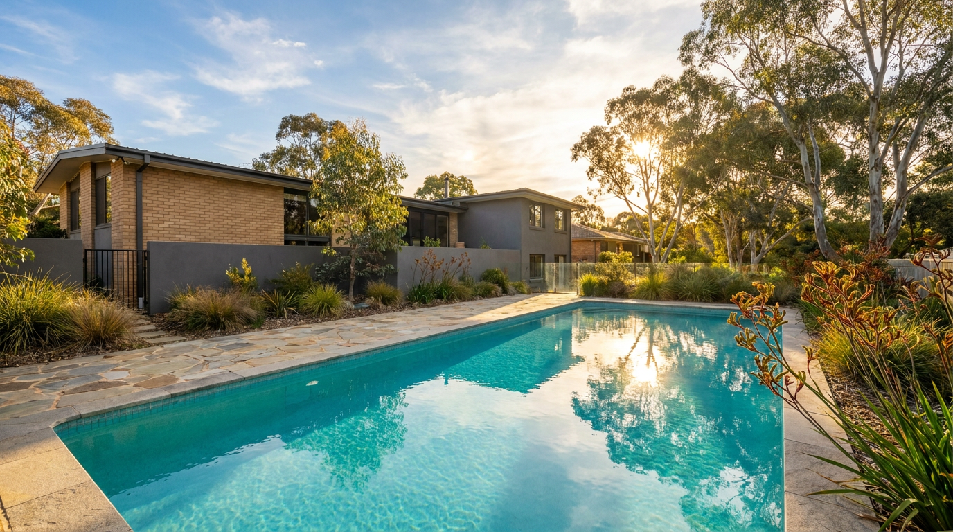 A clean backyard swimming pool in Canberra serviced by Billy&rsquo;s Pools