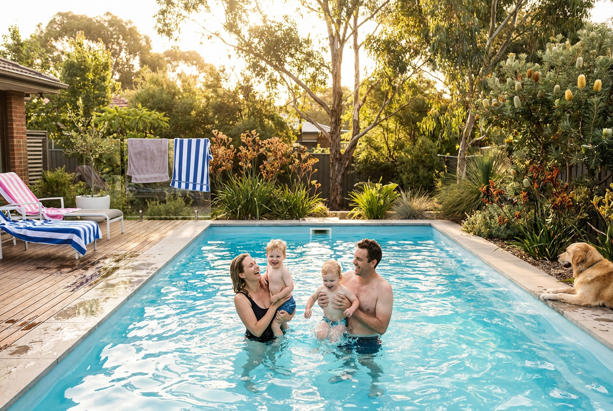 A Canberra family enjoying a clean backyard pool