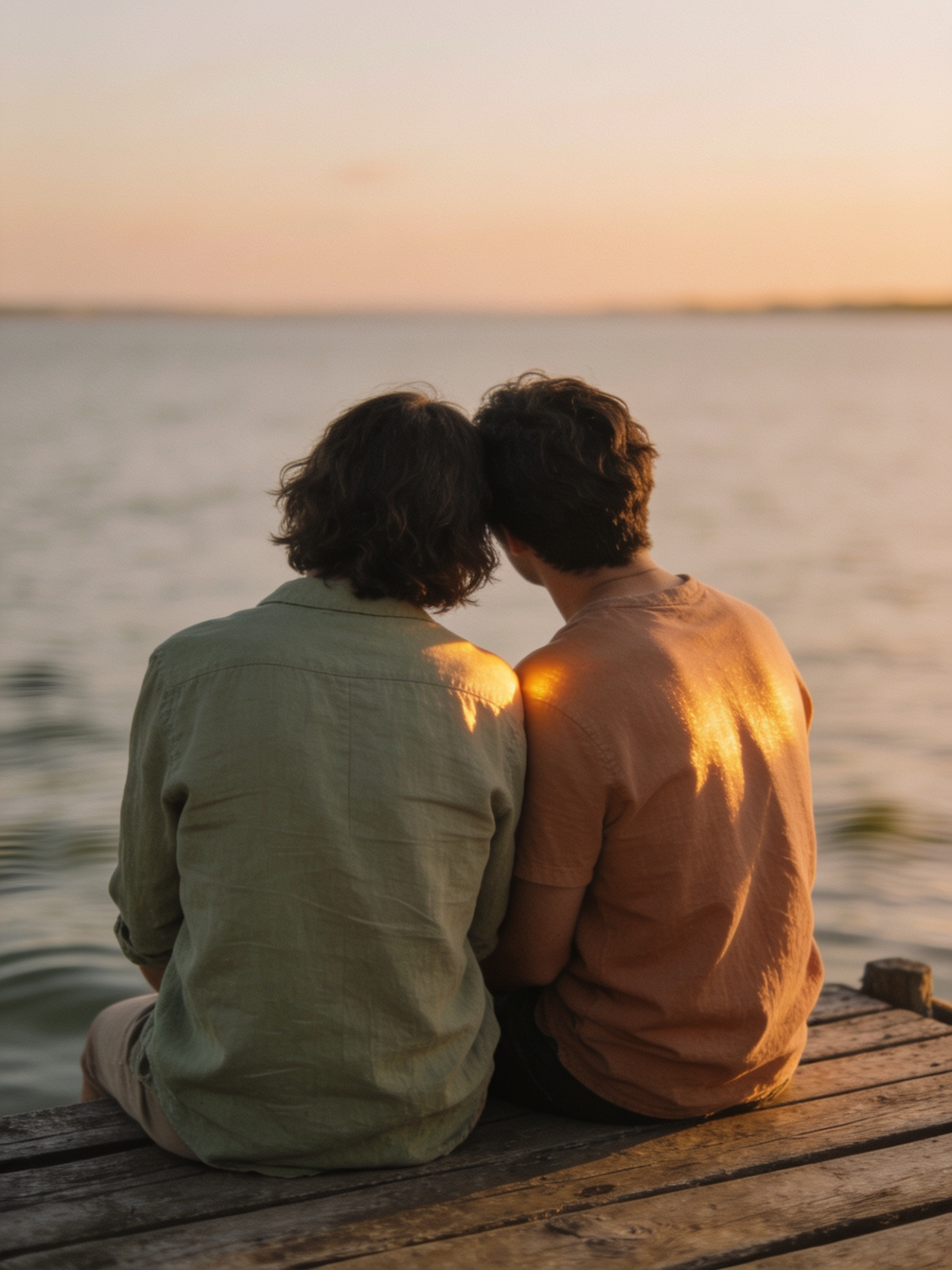 Couple watching a warm sunset together, representing relationship connection