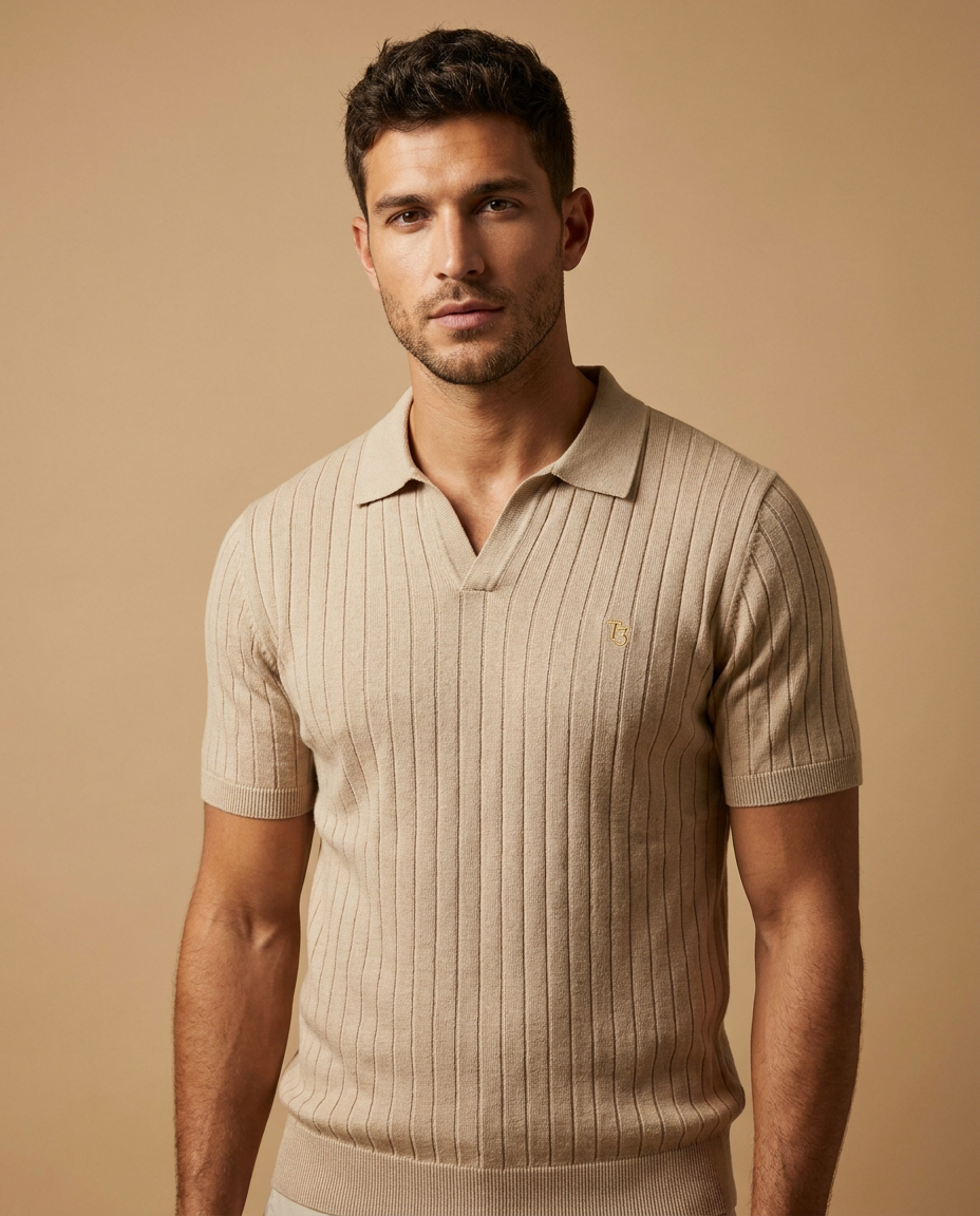 Triplettos Men's V-Neck Knit Polo